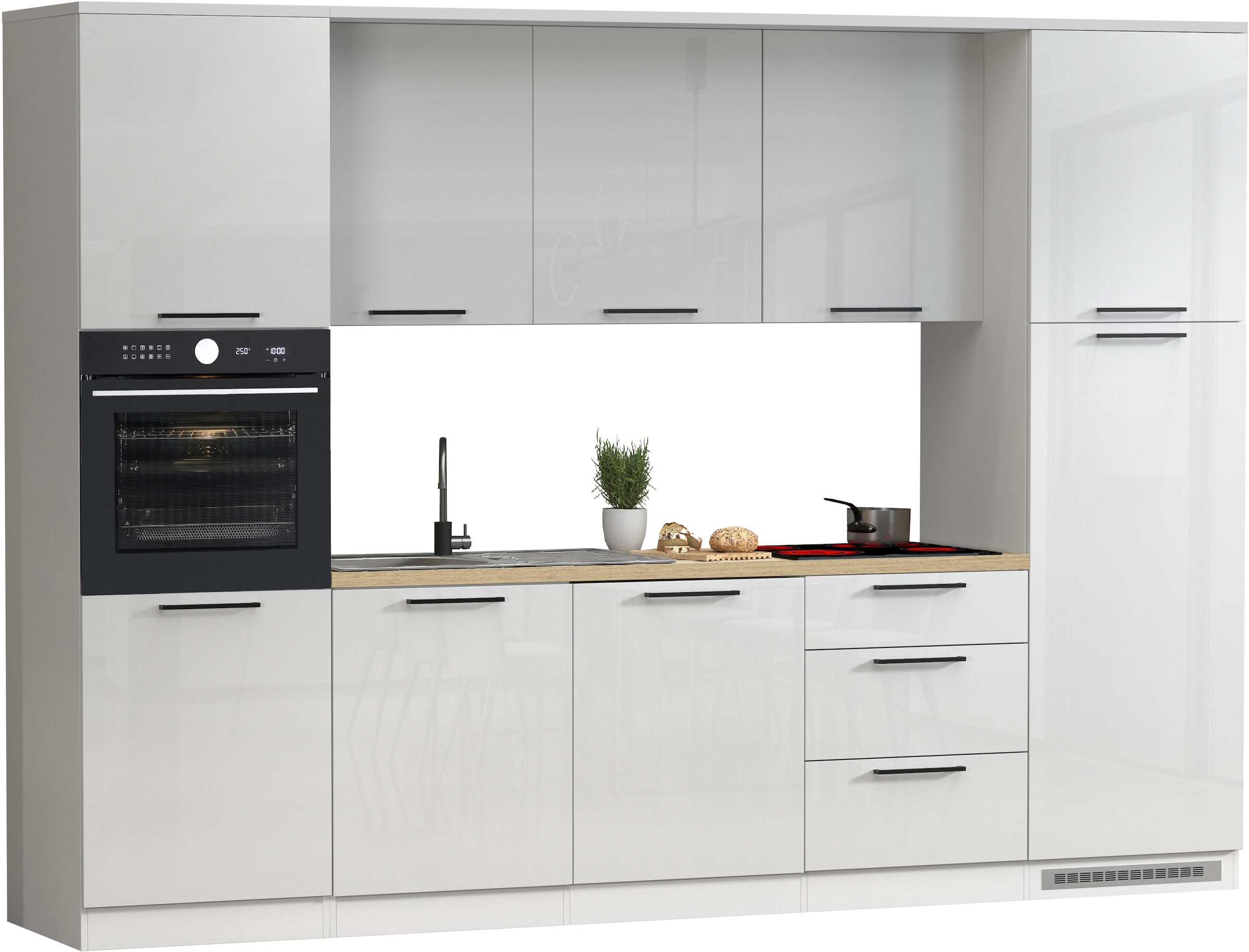 KOCHSTATION, Küchenzeile »KS-Luna, Einbauküche, Zeilenküche, Küchenblock« Breite 300 cm, wahlweise mit Hanseatic-E-Geräten, APL 35mm stark, Küche: 