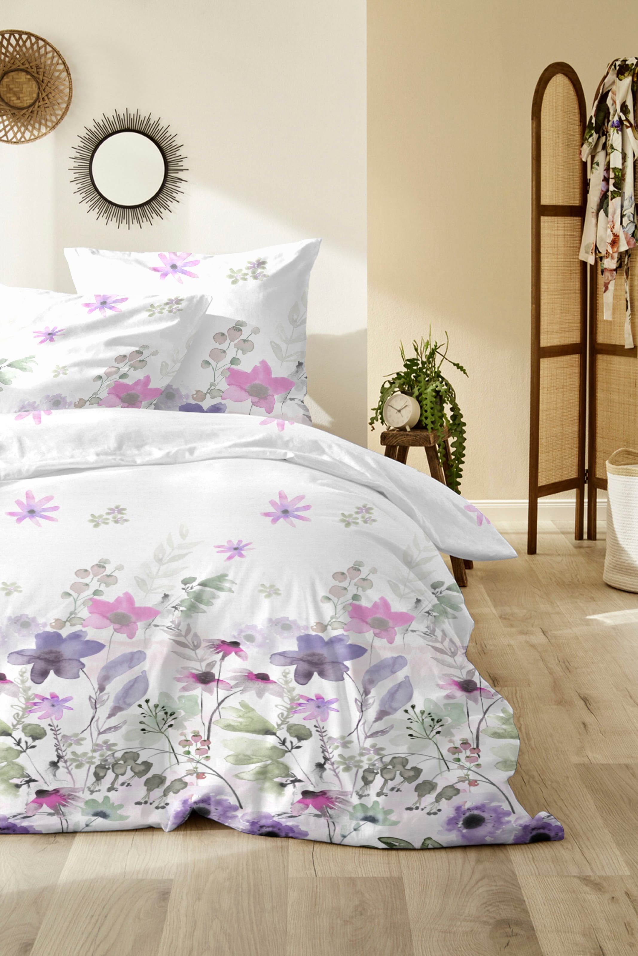 Primera Bettwäsche »Mako-Satin-Bettwäsche Alpine Garden«, mit kunstvollen Blumen