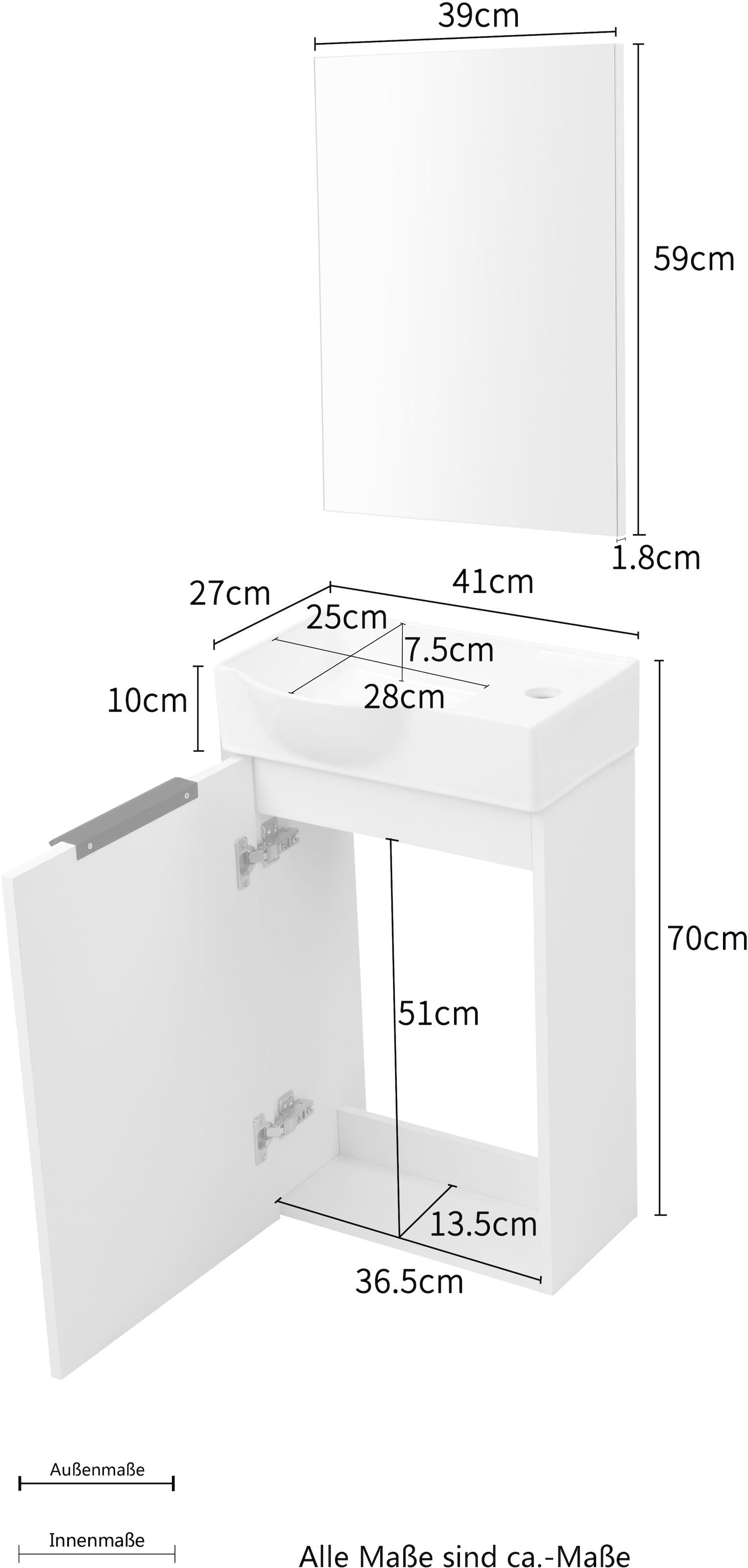 welltime Badmöbel-Set »Sienna Gästebad platzsparend« Komplett-Set, 3-teilig, 3 Stk. tlg.