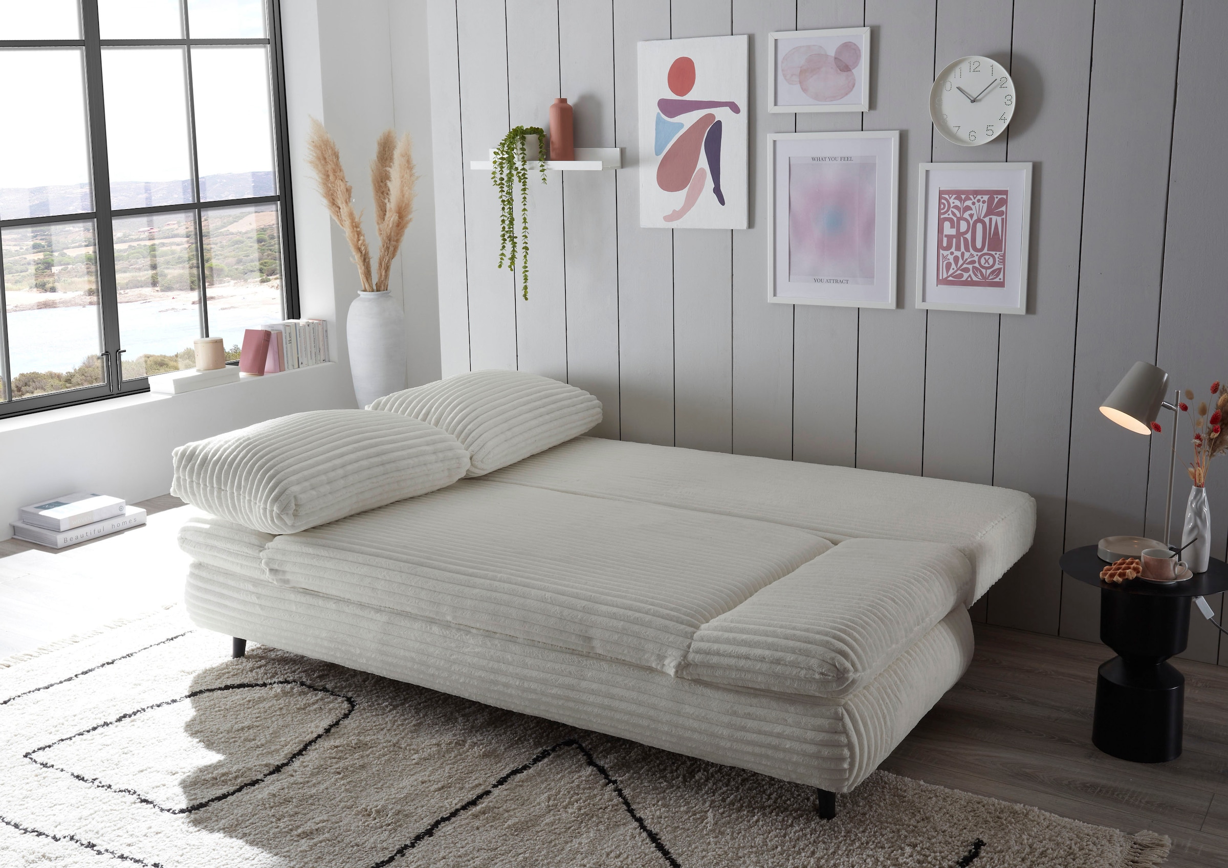 ED EXCITING DESIGN Schlafsofa »Sunny«, frei im Raum stellbar, mit Bettkasten, Schlaffunktion & 2 Rückenkissen