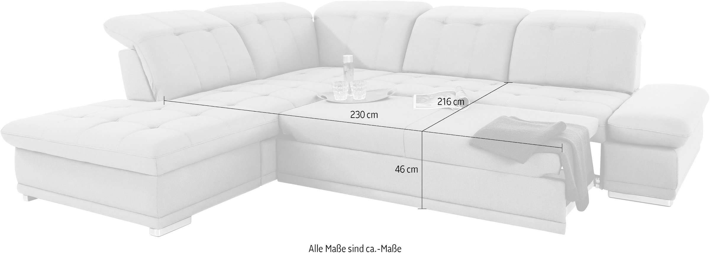 COTTA Ecksofa »Holiday L-Form mit Sitztiefen-, Armteil- und Kopfteilverstellung«, wahlweise mit Bettfunktion & Bettkasten