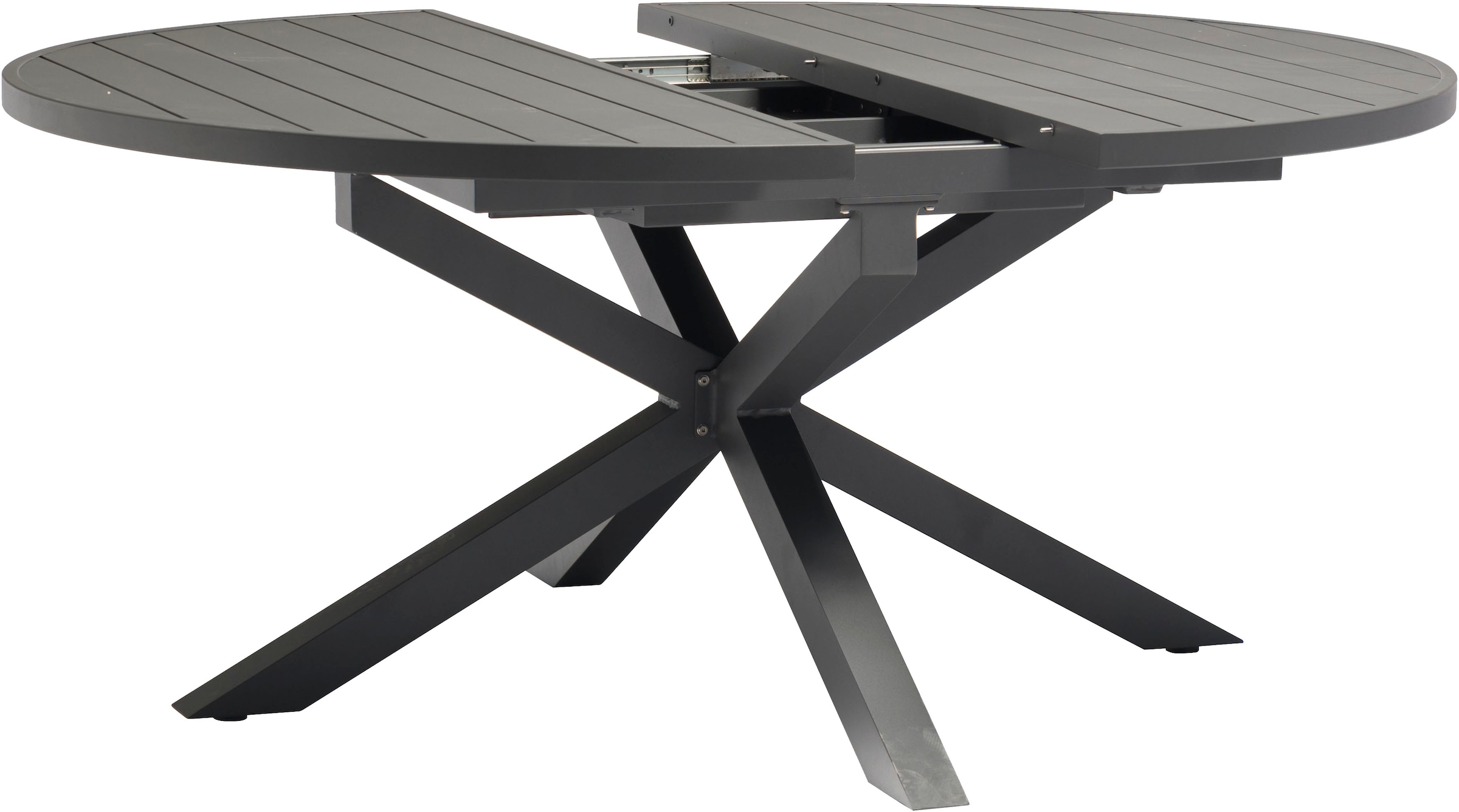 Destiny Garten-Essgruppe »GARDA HL ARONA«, (Set, 5 tlg., 1 Ausziehtisch, 4 Hochlehner verstellbar), (Set, 9-tlg., 4 Hochlehner, 1 Ausziehtisch Ø 120/170x75cm) Aluminium