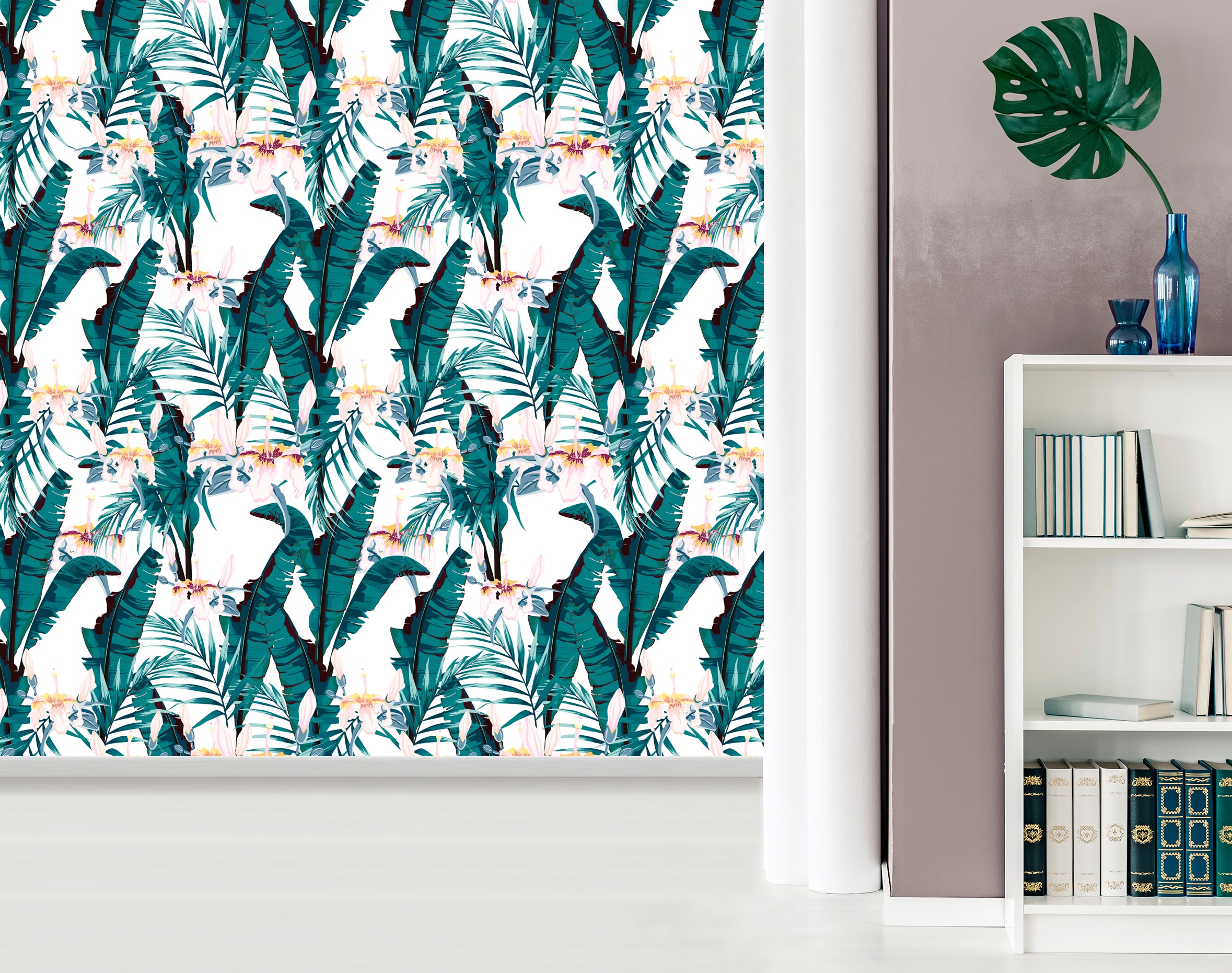 queence Vinyltapete »Miray«, bedruckt-Motiv-botanisch-floral-gemustert-natürlich, 90x250cm, selbstklebend, kinderleichte Anbringung, Sticker
