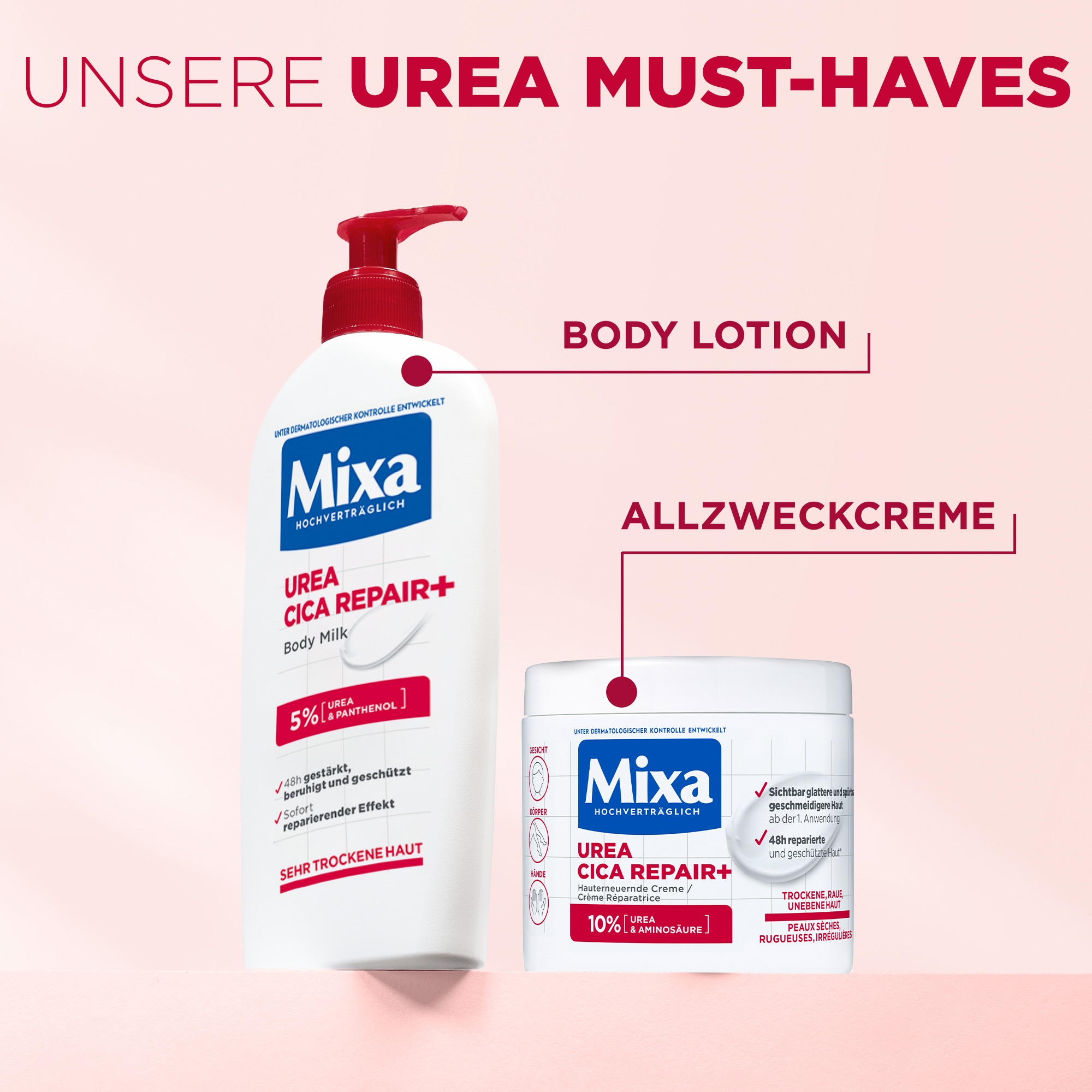 Mixa Körpercreme »MIXA UREA CICA REPAIR + HAUTERNEUERNDE CREME« gegen trockene Haut und Hautirritationen, tiefenwirksame Pflege