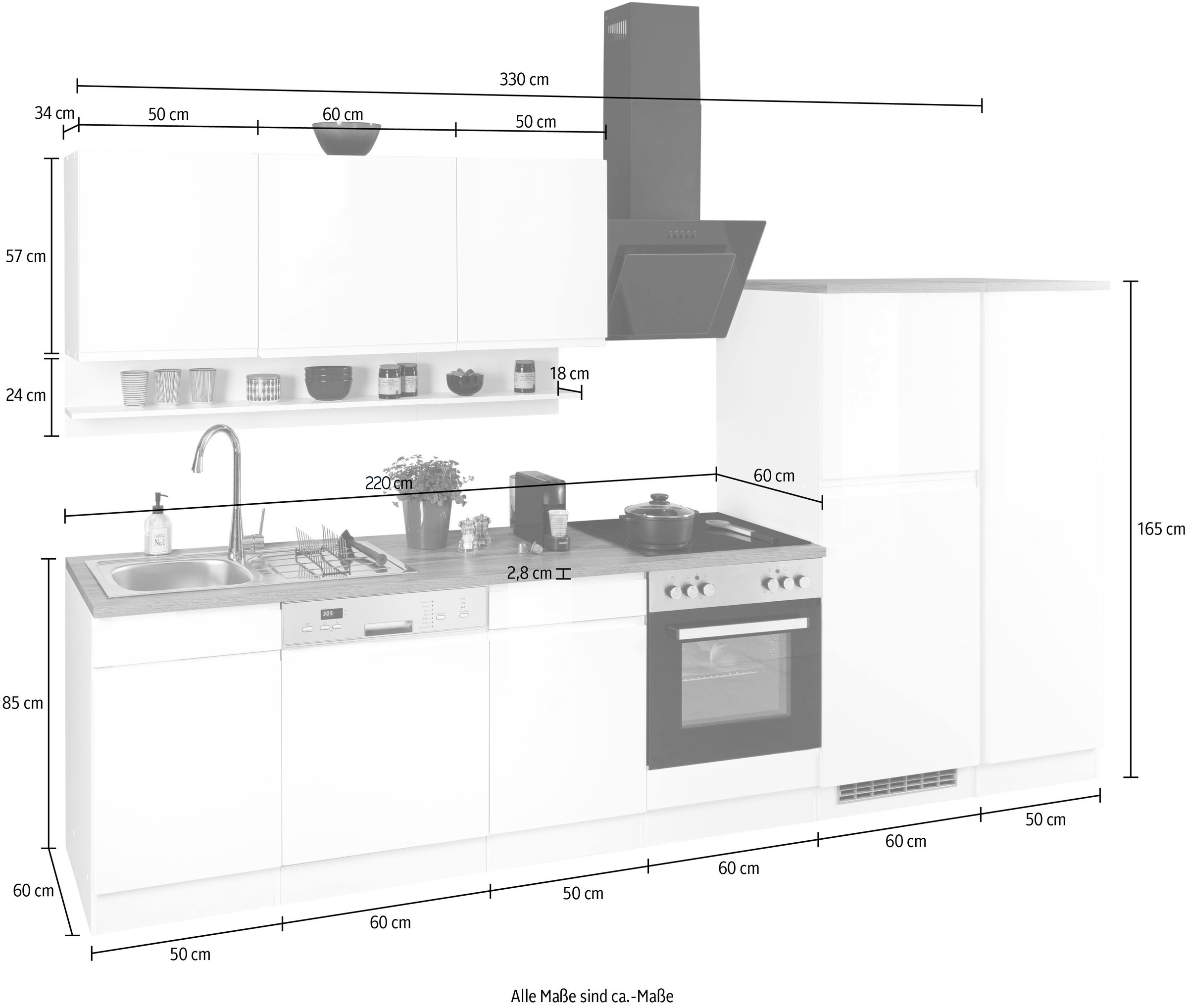 HELD MÖBEL Küche »Virginia«, Breite E-Geräten kaufen 330 auf cm, mit Rechnung wahlweise