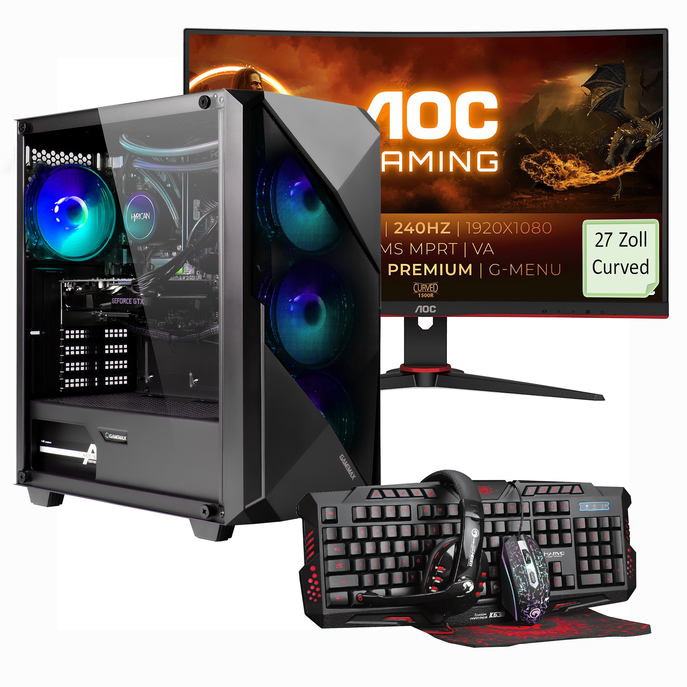 Gaming-PC-Komplettsystem »Striker SET02466«, Windows 11, inklusive Curved Monitor AOC...