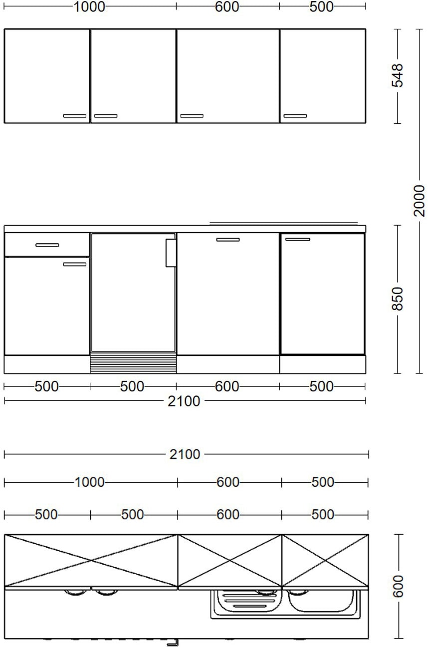 Flex-Well Küchenzeile »Wito, Breite 210 cm, inkl. Geschirrspüler« Officeküche, wahlweise mit oder ohne Mikrowelle