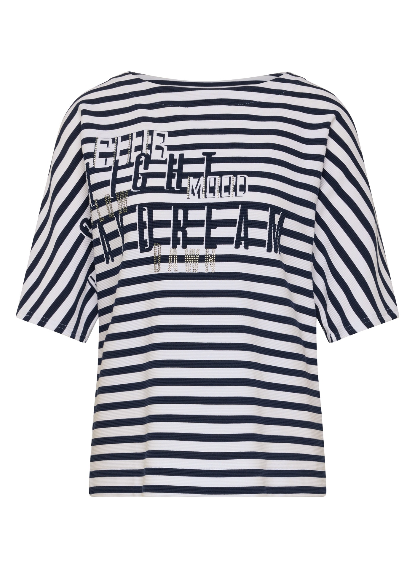 Rabe Rundhalsshirt im Streifen-Look und mit Glitzer-Druck
