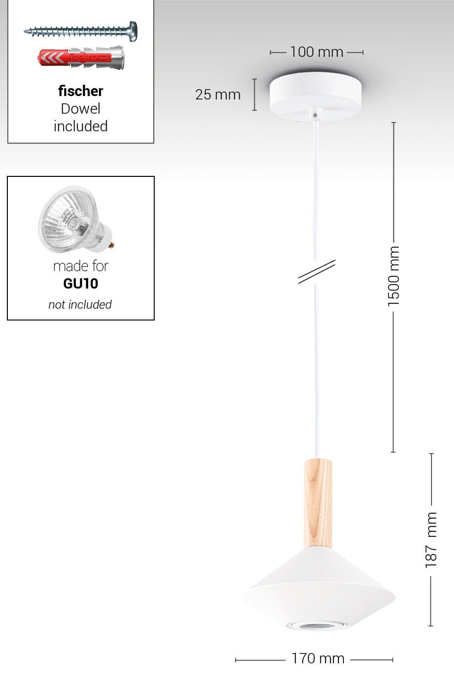 Paco Home Pendelleuchte »MORA« GU10 Wohnzimmer Esszimmer Trichterform Modern Holz Metall GU10