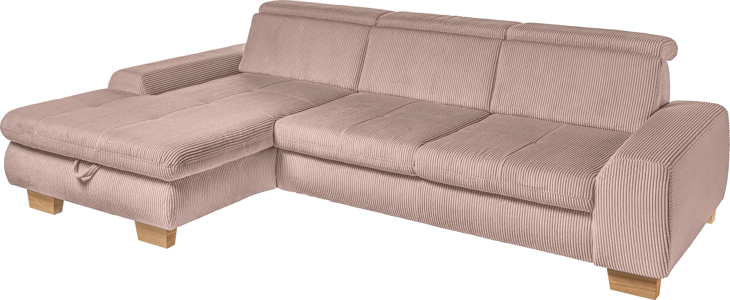 set one by Musterring Ecksofa »SO 3400 Sitzhöhe 47cm oder 49cm, Sitztiefe verstellbar, B/T: 307/195cm«, whlw. mit Funktion, Kaltschaum, in Cord, rose, Sitzhöhe 49
