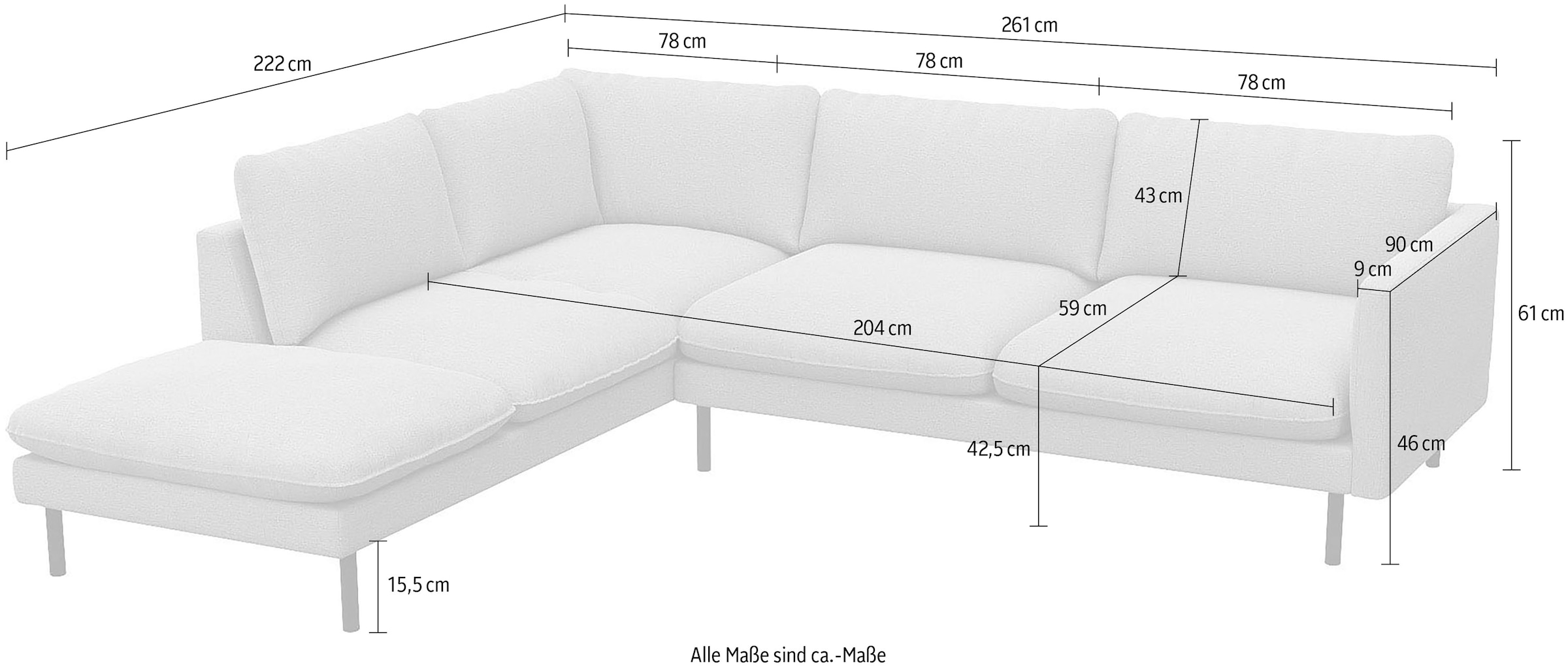 FLEXLUX Ecksofa »Bolzano Designsofa, bequem durch Kaltschaum im Sitz, L-Form«, lose Sitz -& Rückenkissen, hohe Füße