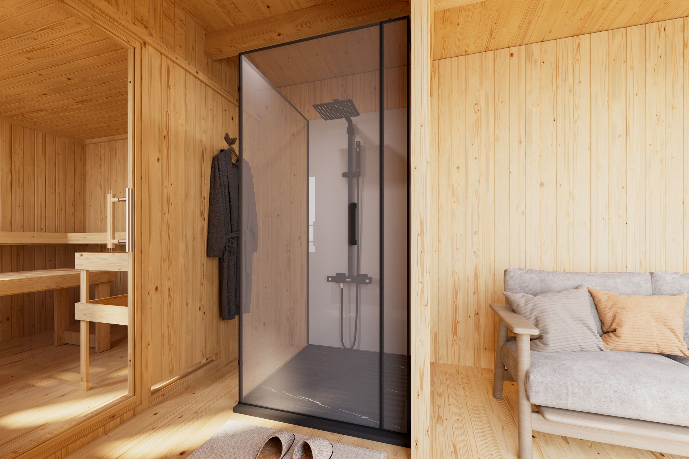 Karibu Saunahaus »"Montana" naturbelassen« aus hochwertiger nordischer Fichte