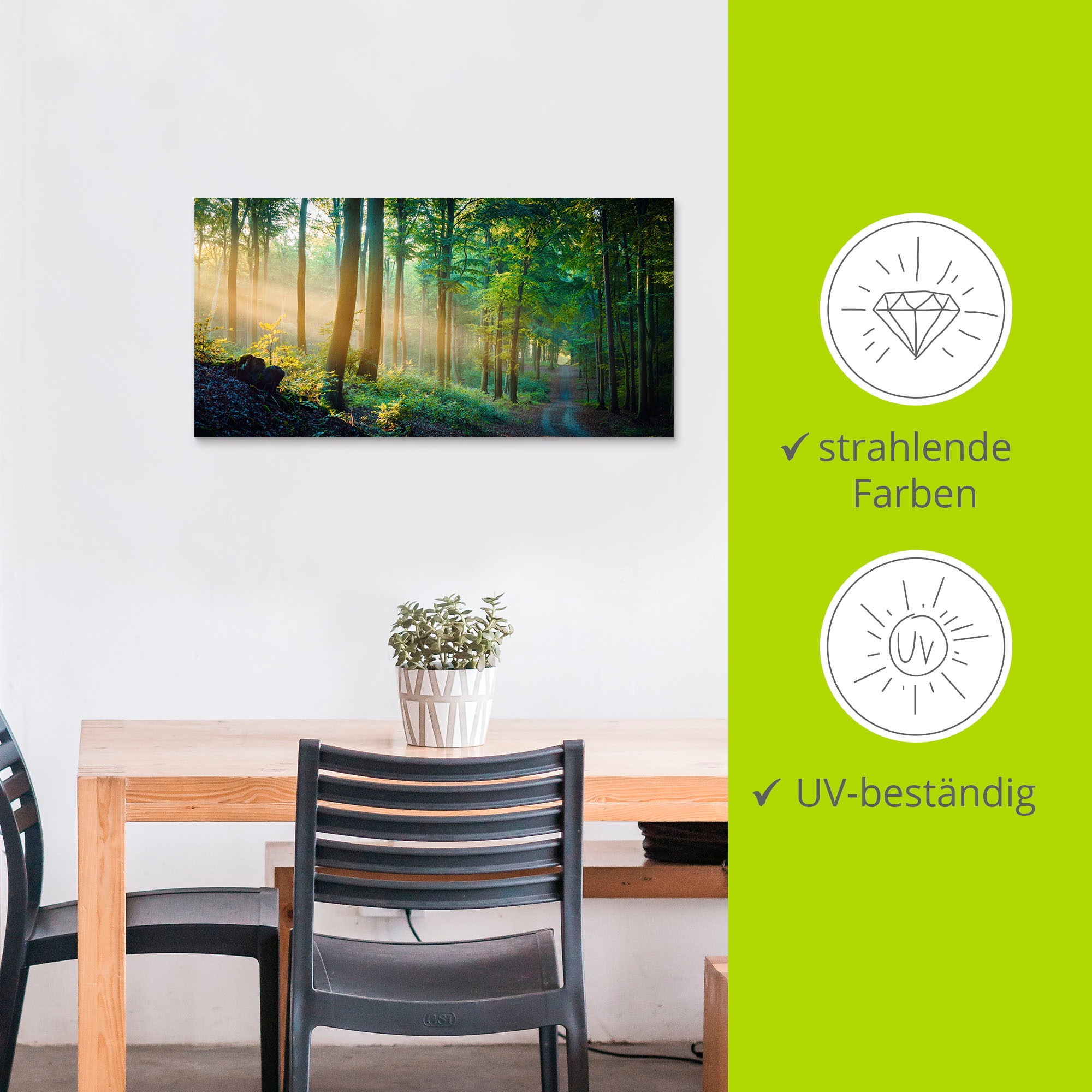 Artland Alu-Dibond-Druck »Herbstmorgen im Wald« Waldbilder 1 Stk. tlg. für Innen- und Außenbereich geeignet, Outdoorbild