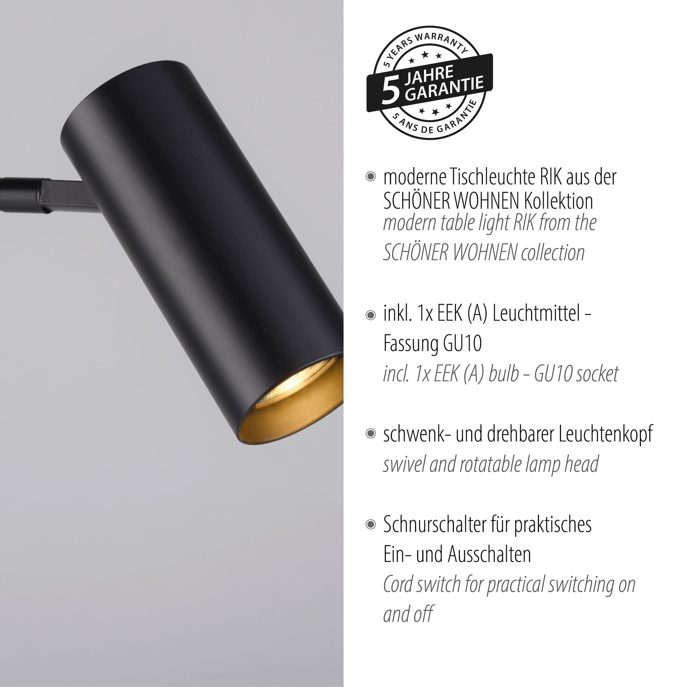 SCHÖNER WOHNEN-Kollektion LED Tischleuchte »RIK« GU10 1 Stk. Warmweiß SCHÖNER WOHNEN Kollektion, dreh- und schwenkbar