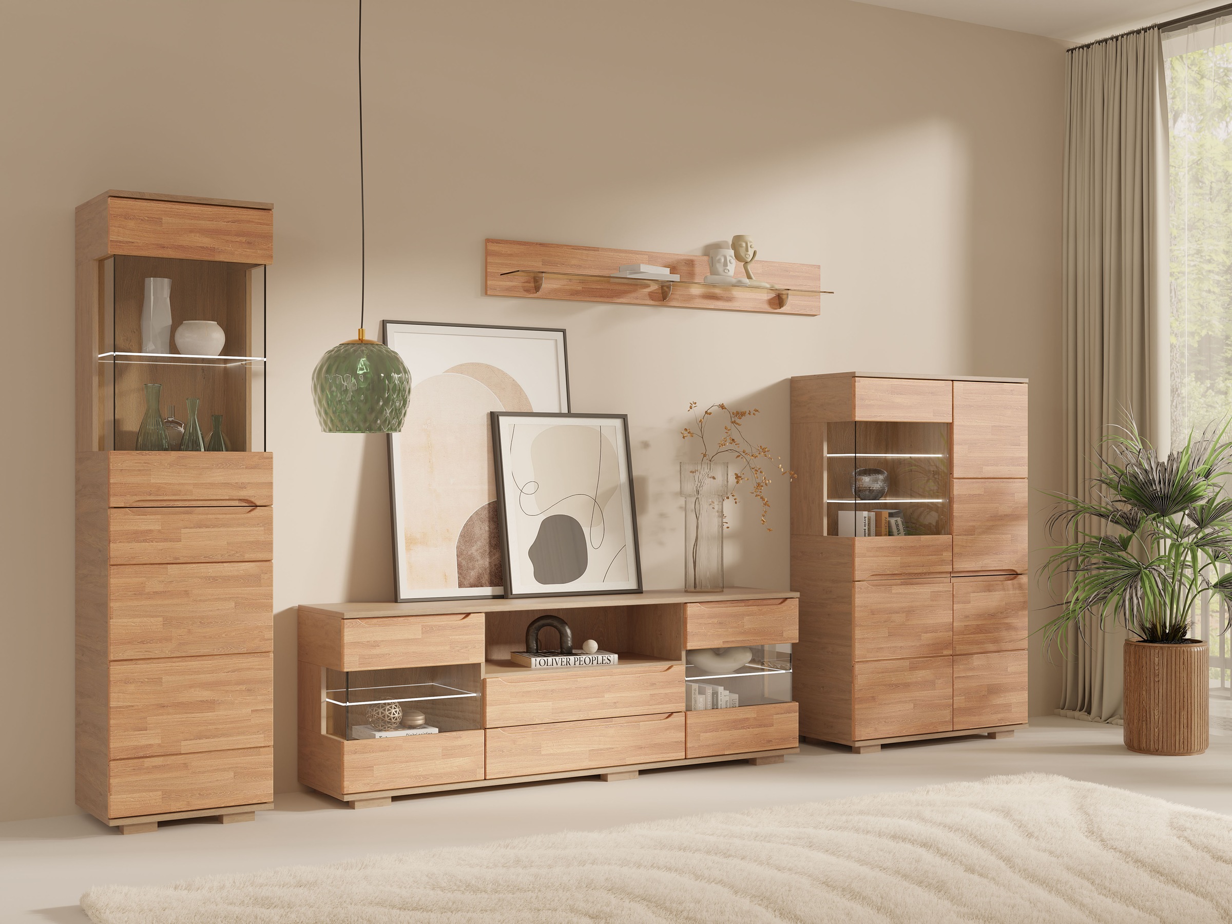 OTTO home Sideboard »VETRO Teilmassiv, Fronten Massivholz, Wohnzimmer, Stauraum,Griffmulde« B/T/H:180/40/63cm, 2Schubladen, 4 geschlossene & 2 offene Fächer