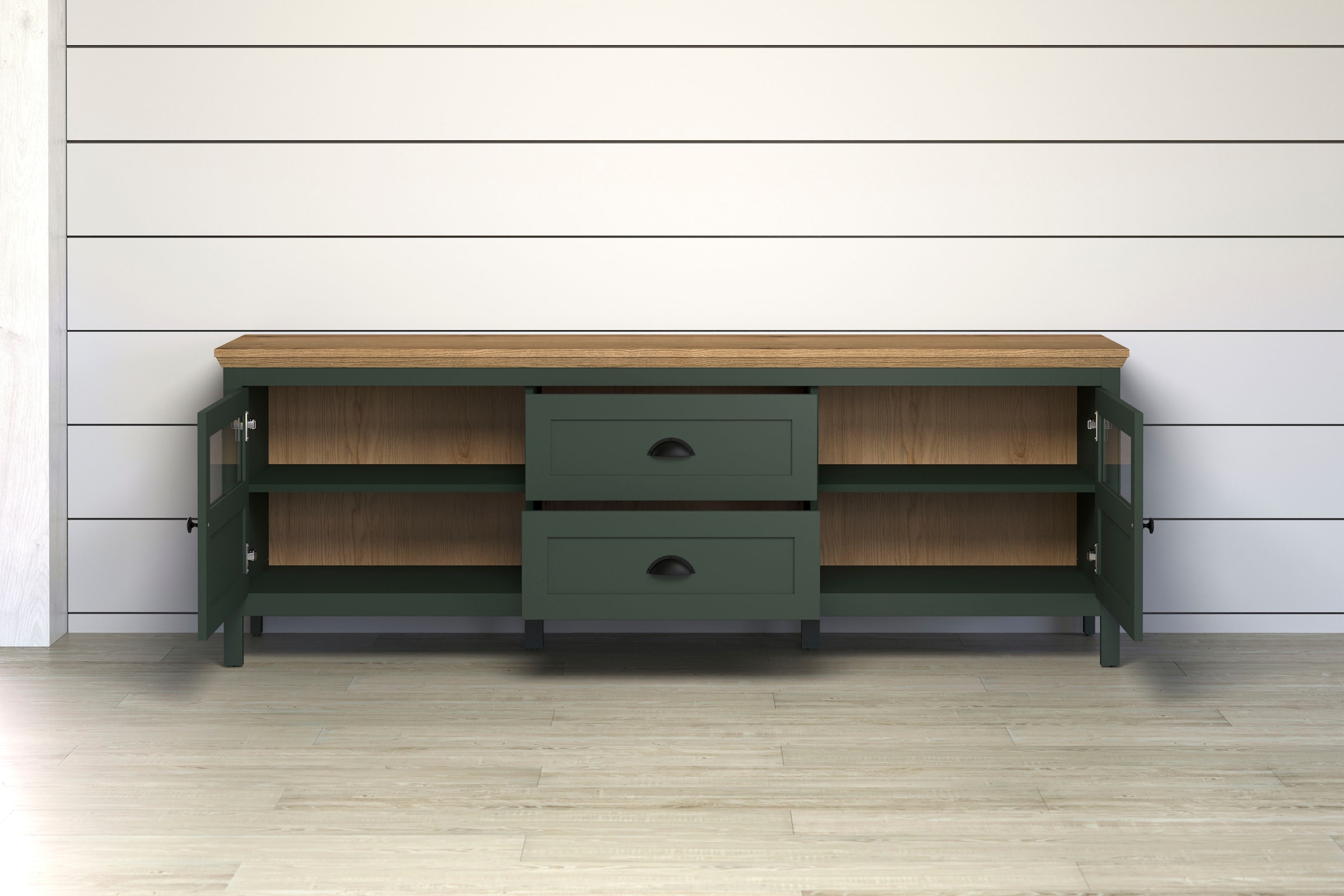 Home affaire TV-Board »Vienna« 1 Stk. tlg. Lowboard mit Beleuchtung und Vollauszug-Schublade - B/T/H 184/45/64 cm