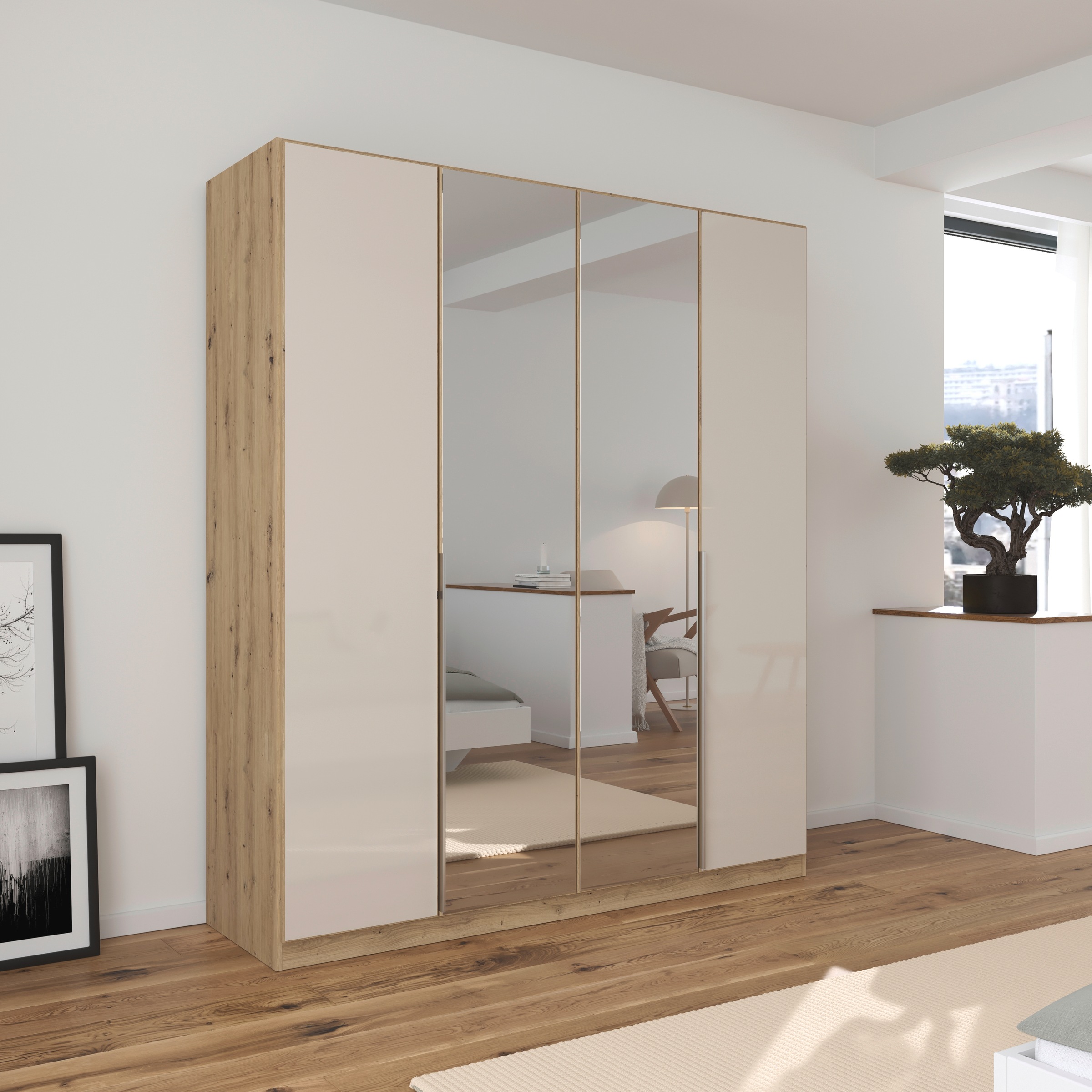 rauch Drehtürenschrank »Kleiderschrank Kleiderschränke Schrank Garderobe AGORDO mit Glasfront«, (in zwei Griff-Farben), durchdachte Innenausstattung, in 6 Breiten und 2 Höhen MADE IN GERMANY