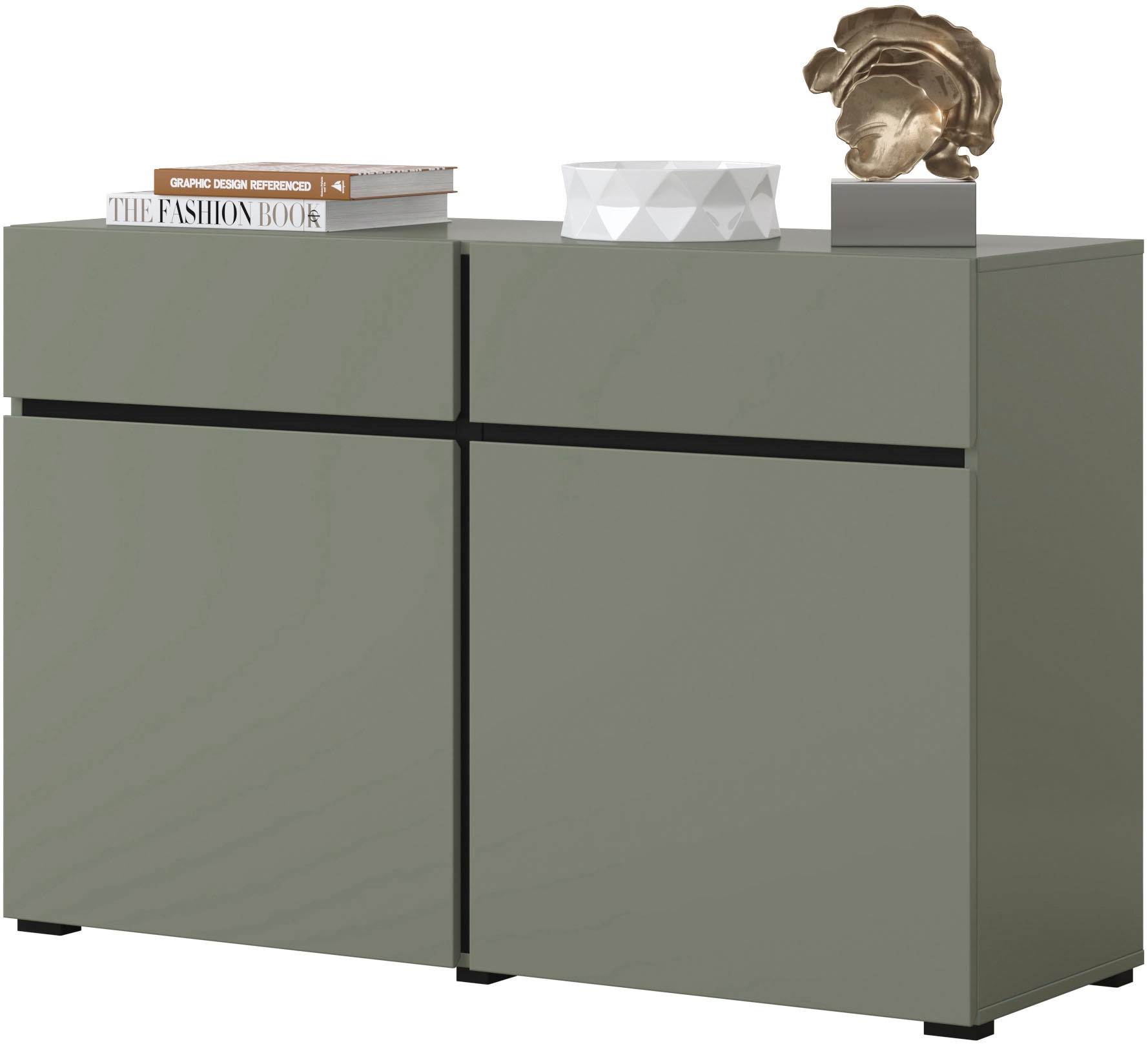INOSIGN Sideboard »Cross,Breite 119,5 cm, moderne grifflose Kommode,2 Türen/2 Schubkästen«, Schubladenschrank,Anrichte mit viel Stauraum, Einlegeböden verstellbar