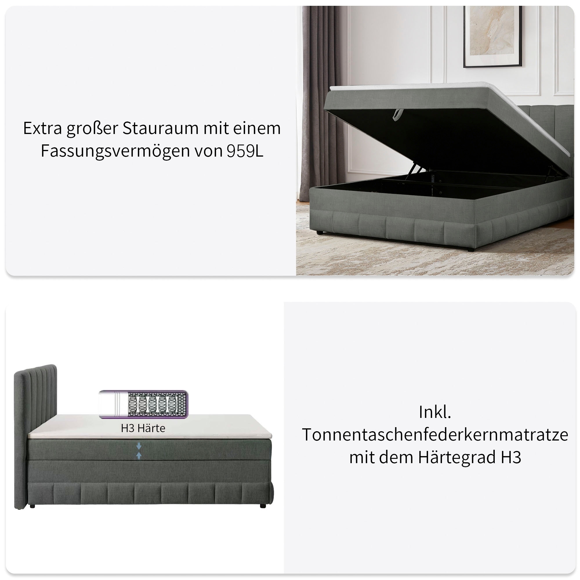 OTTO home Boxbett »Likely inkl. Bettkasten, Liegefläche 180x200 cm, in Boxspring-Optik« inkl. Topper & Aufbauvideo, erhältlich in verschiedenen Farben