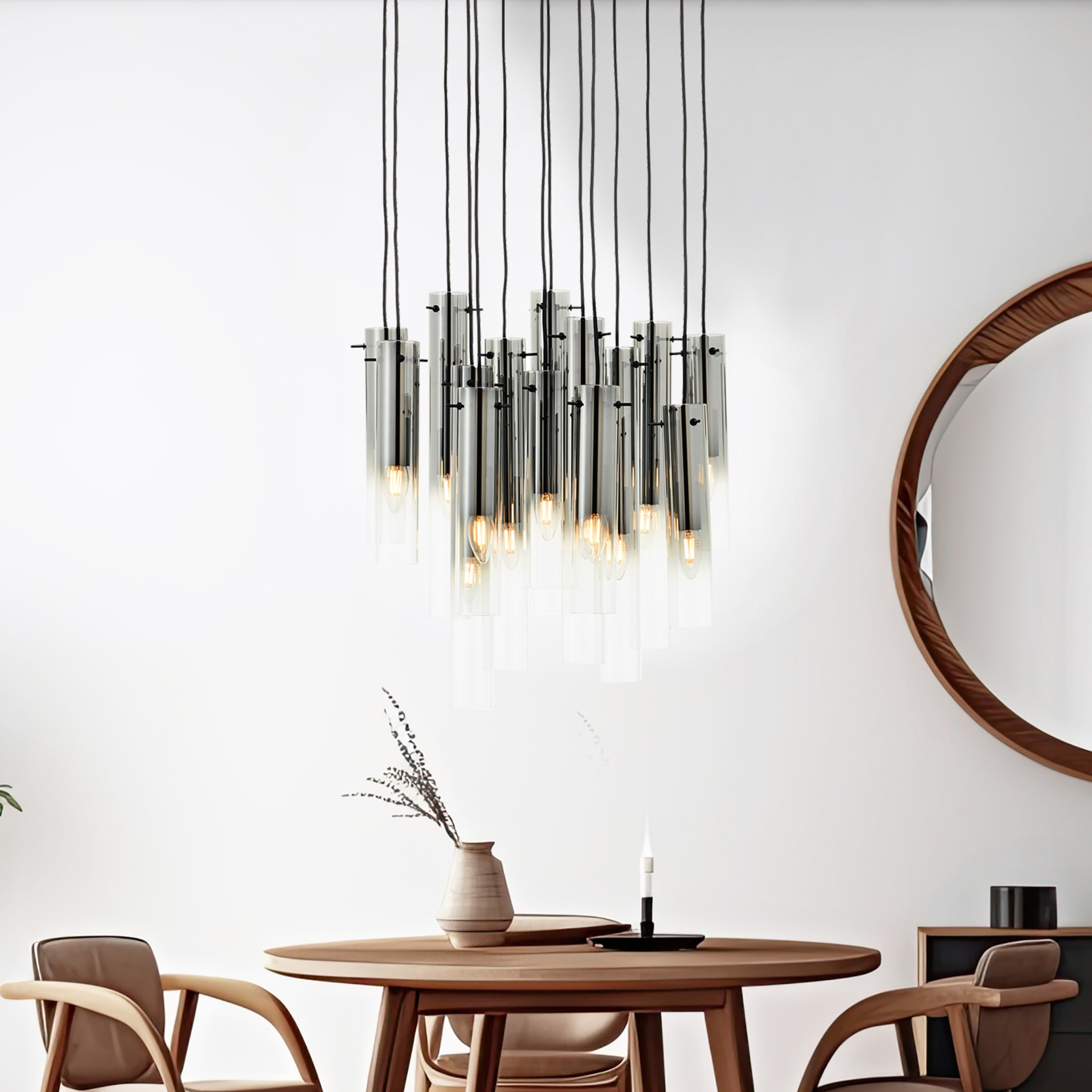 Brilliant Pendelleuchte »Glasini« E14 1 Stk. 199 x 52 cm, 14 x E14, kürzbar, Metall/Rauchglas, matt schwarz