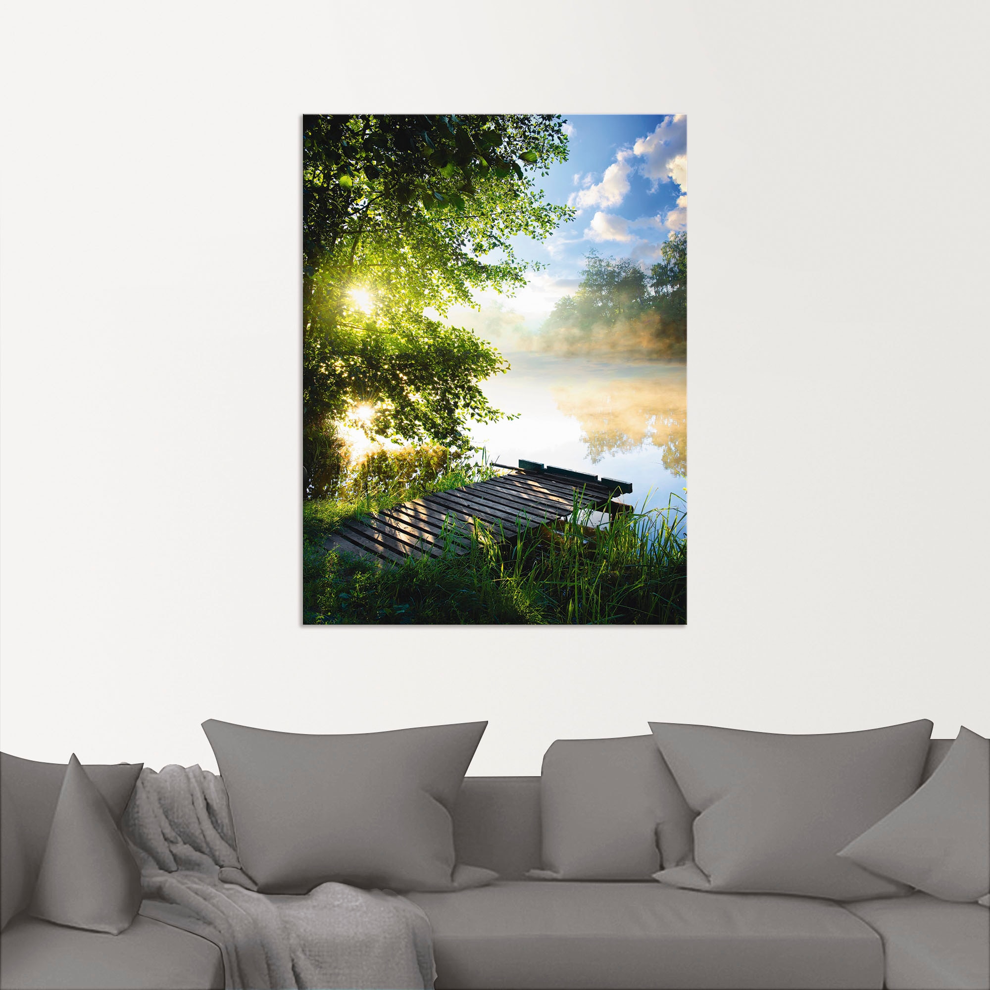 Artland Wandbild »Angelsteg am Morgen«, Gewässer, (1 St.), als Alubild, Outdoorbild, Leinwandbild, Poster, Wandaufkleber