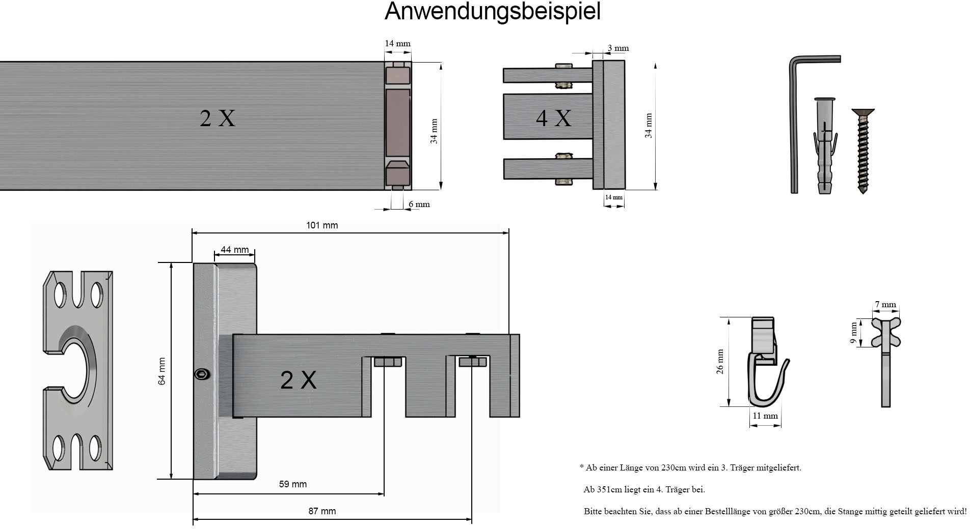 indeko Gardinenstange »Bern«, 2 läufig-läufig, Wunschmaßlänge, Innenlauf Komplett-Set inkl. Gleitern und Montagematerial
