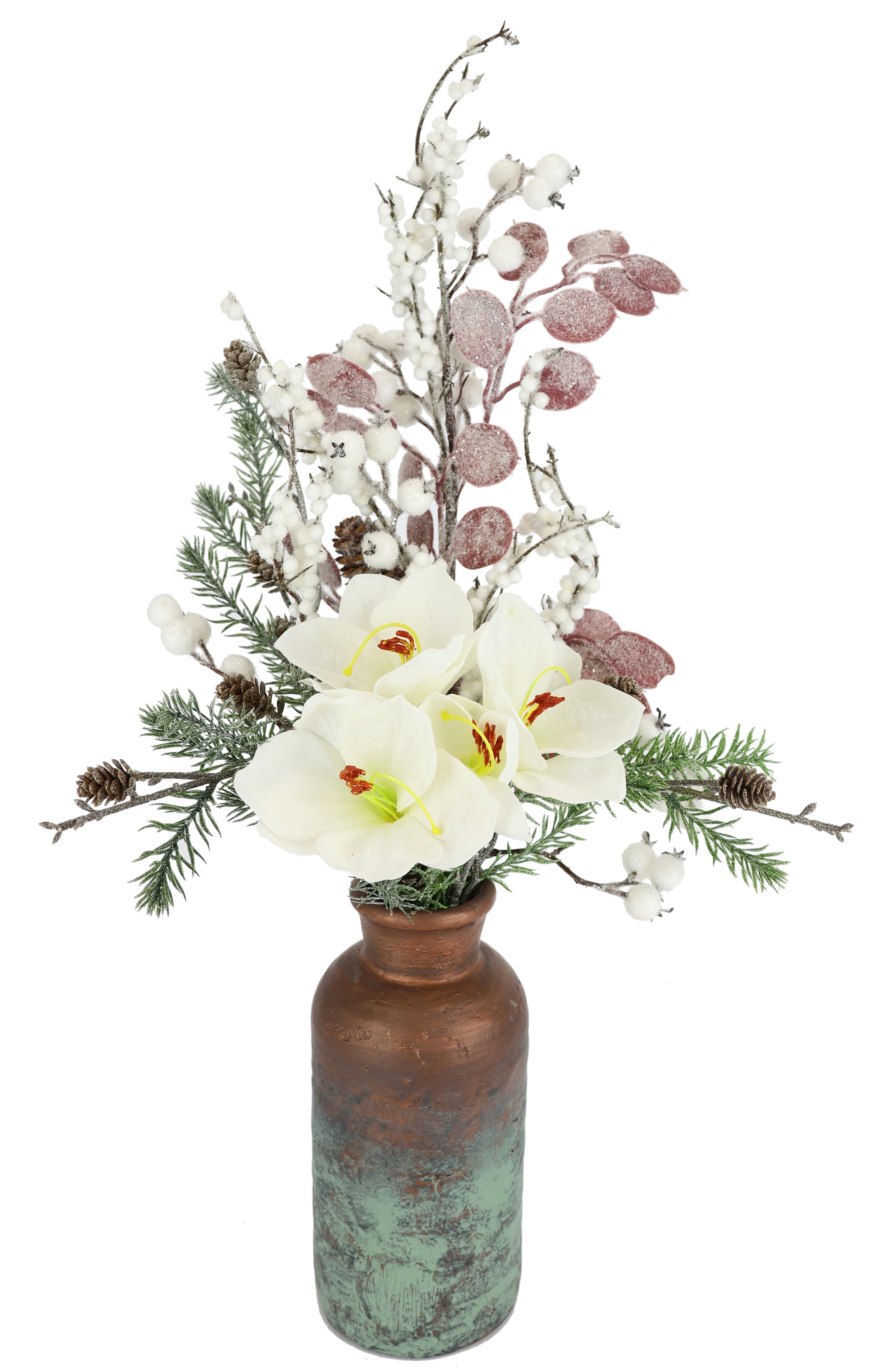 Winterliche Kunstpflanze »Gesteck mit Amaryllis in Vase aus Keramik,...