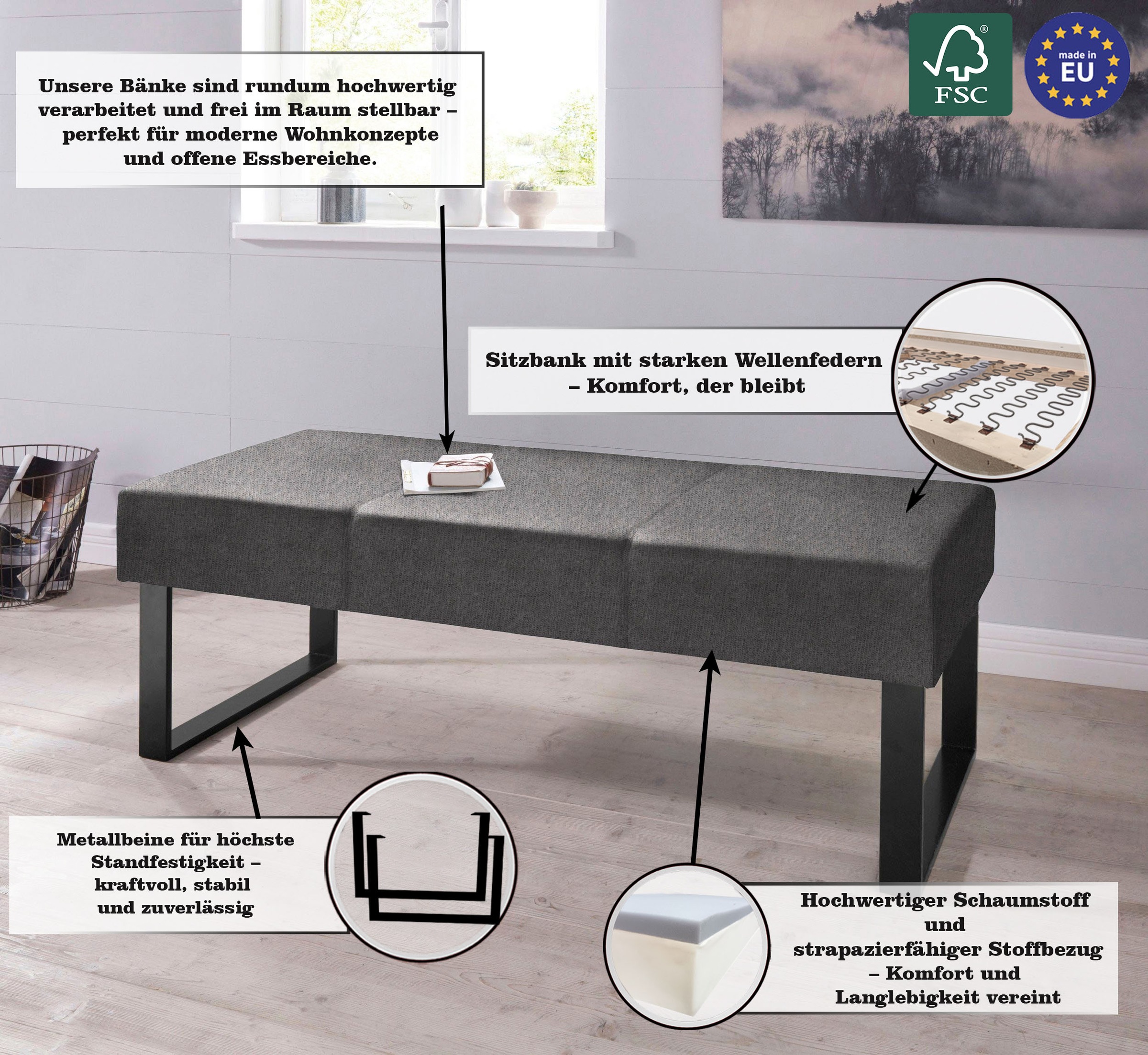 Home affaire Sitzbank »Oliver«, Breite 140cm, mit Metallgestell