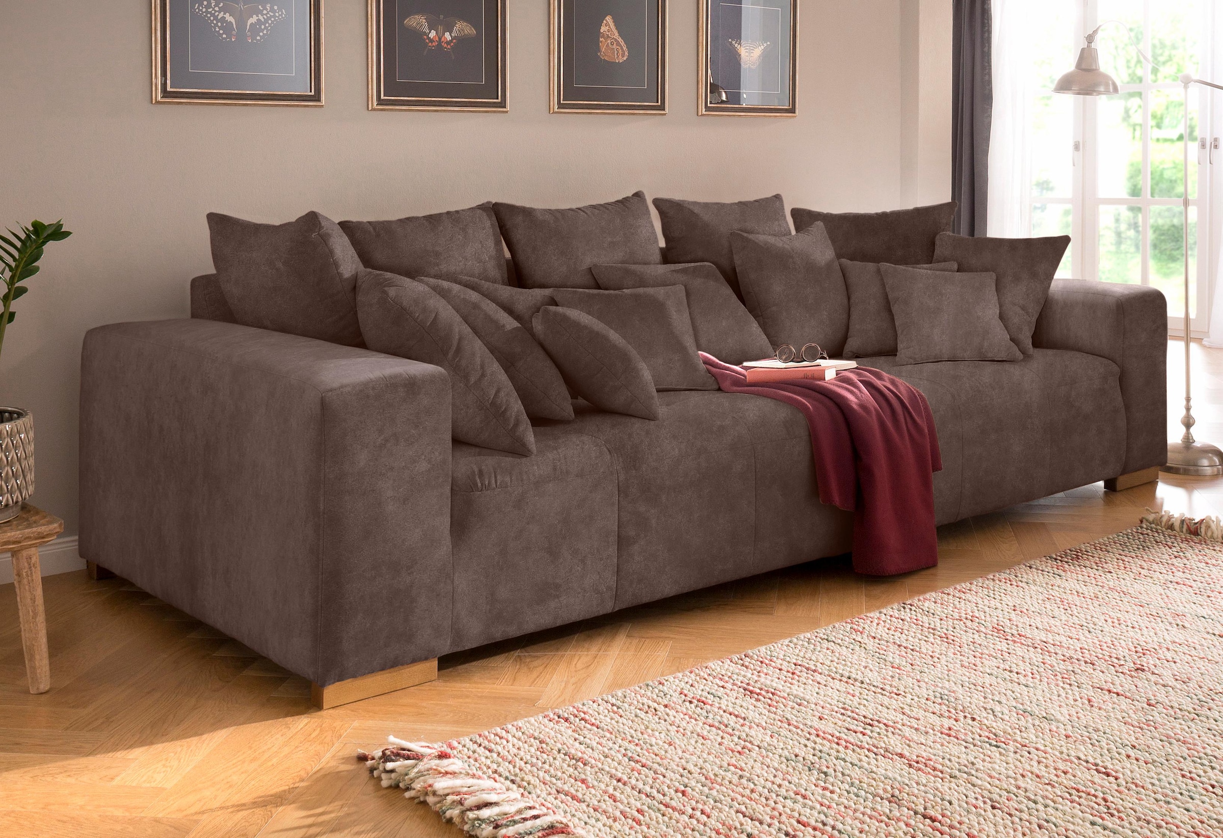 Home affaire Big-Sofa »Neapel«, mit vielen losen Kissen, in 2 Bezugsqualitäten