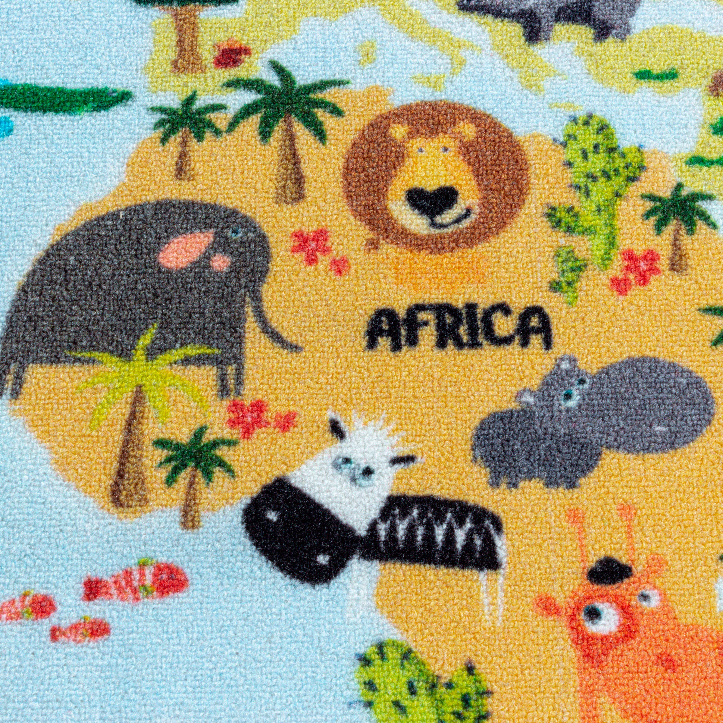 Ayyildiz Teppiche Kinderteppich »PLAY 2917«, rechteckig, 6 mm Höhe, robuster Kurzflor, bunte Weltkarte, Weltmeere, Tiere, Kinderzimmer