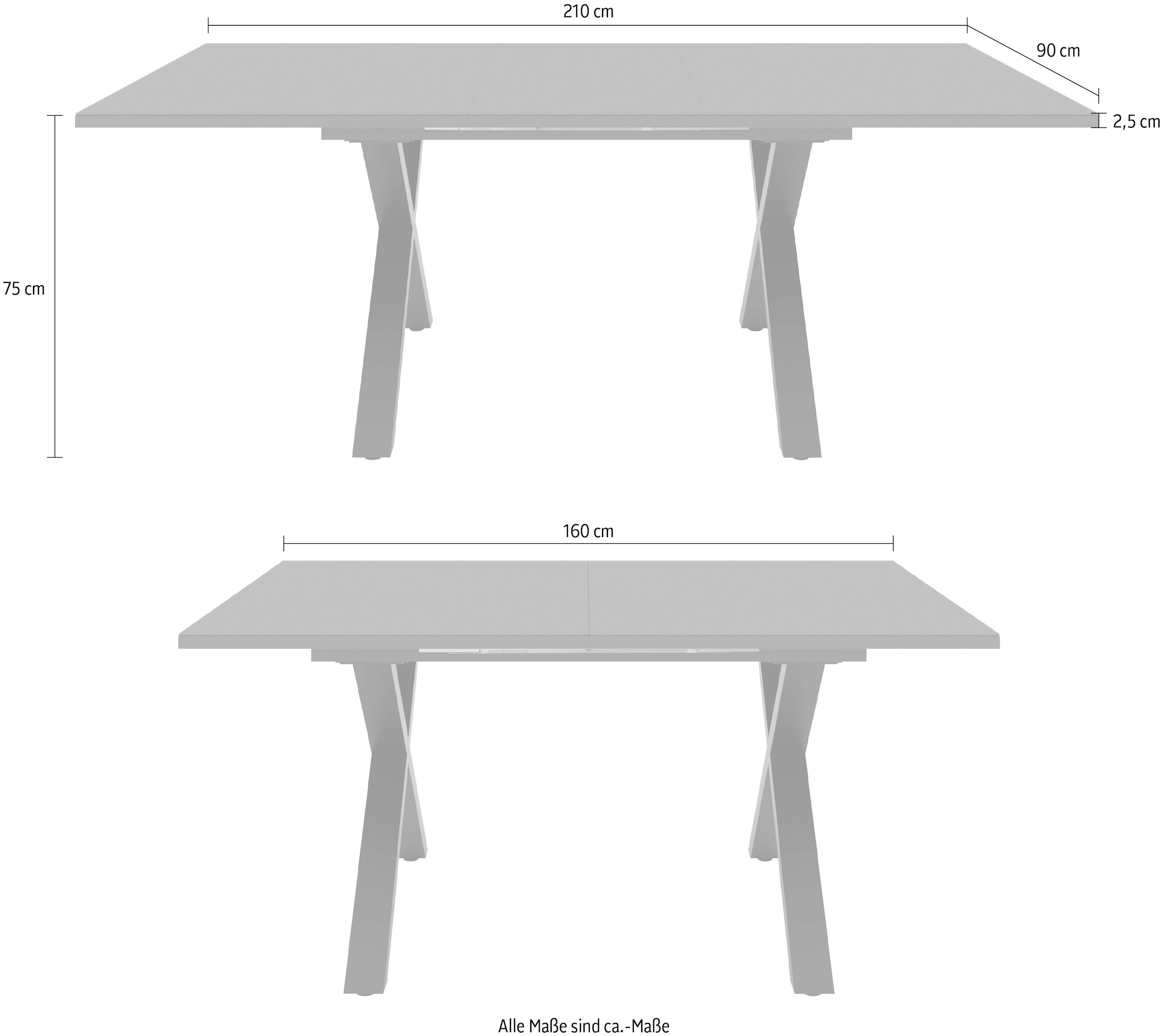 Mäusbacher Esstisch Esstisch ausziehbar auf 210 cm, eckige Tischform, Gestell X-Form