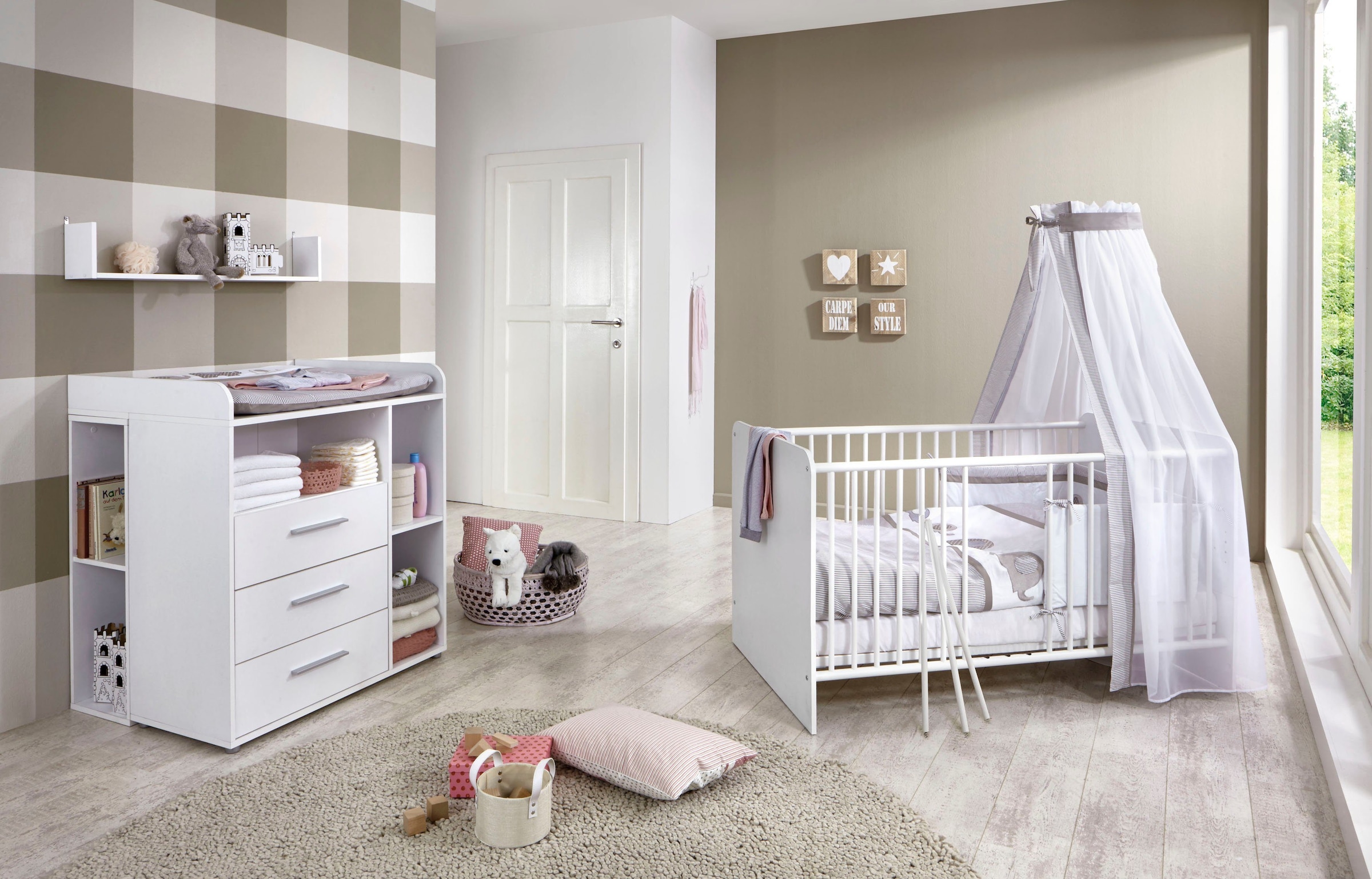 ♕ 2-tlg.) Babymöbel-Set + 2-tlg.) Wandboard), + Möbel + BMG bei Bett Unterstellregal (Set, + Unterstellregal Bett 5 + + Wickelkommode Wickelkommode (Set (Set St., Wandboard »Luis«,