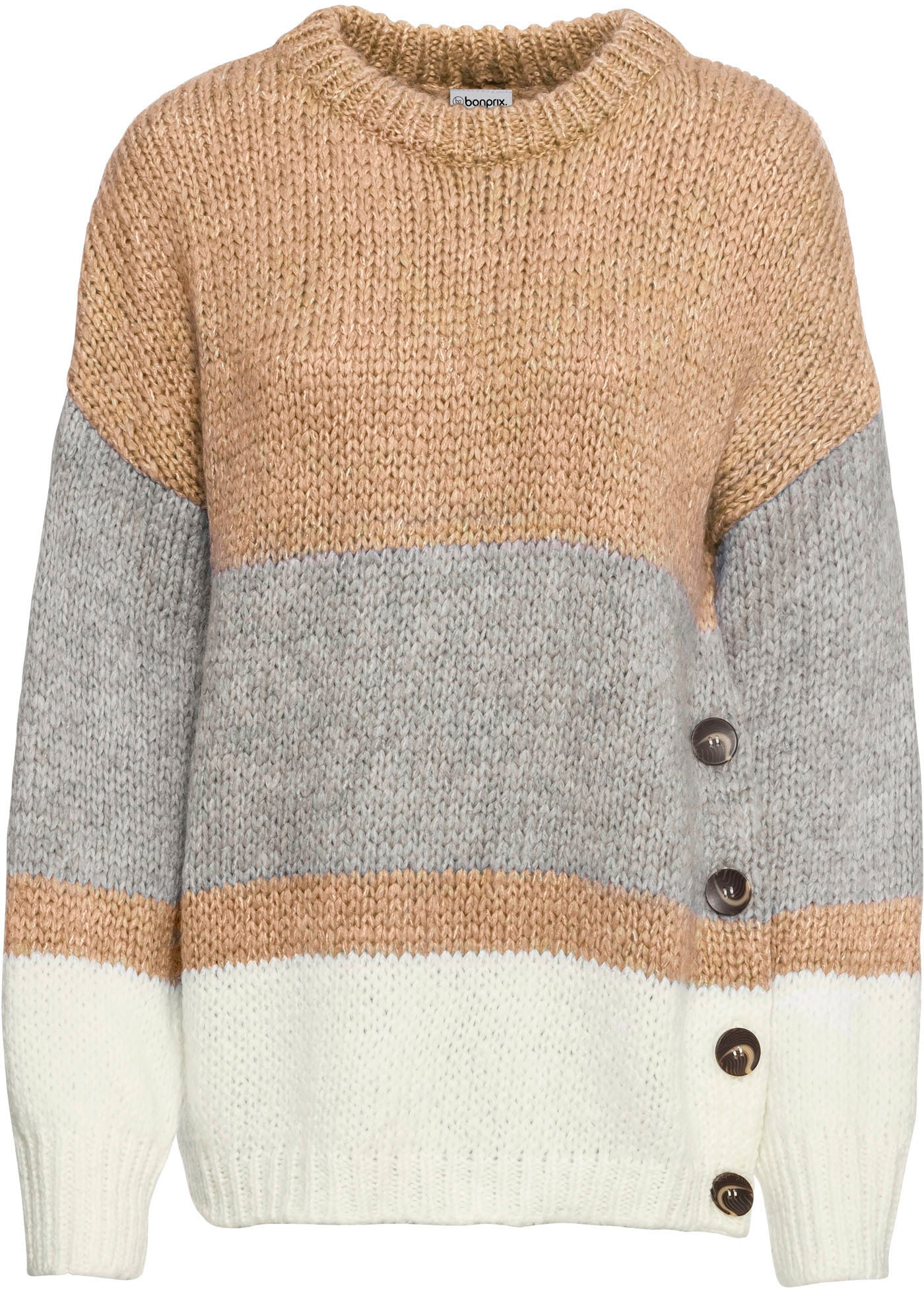 bonprix Strickpullover aus Polyacryl und Polyester, mit Knopfleiste, in Oversize-Passform