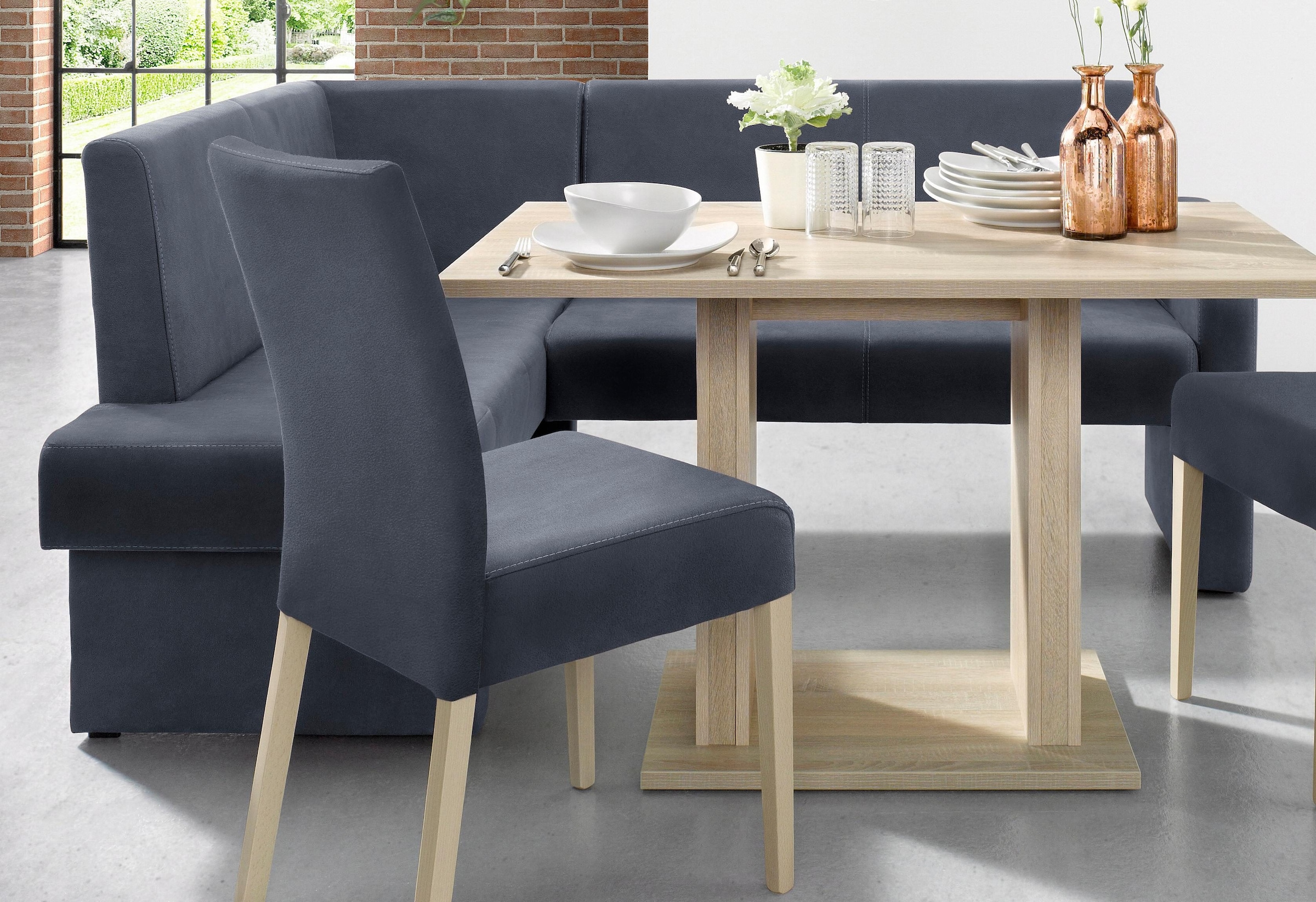 Home affaire, Eckbank »Umag« Sitz und Rücken gepolstert, verschiedene Qualitäten, blau, Holzwerkstoff, Massivholz, Polyester,