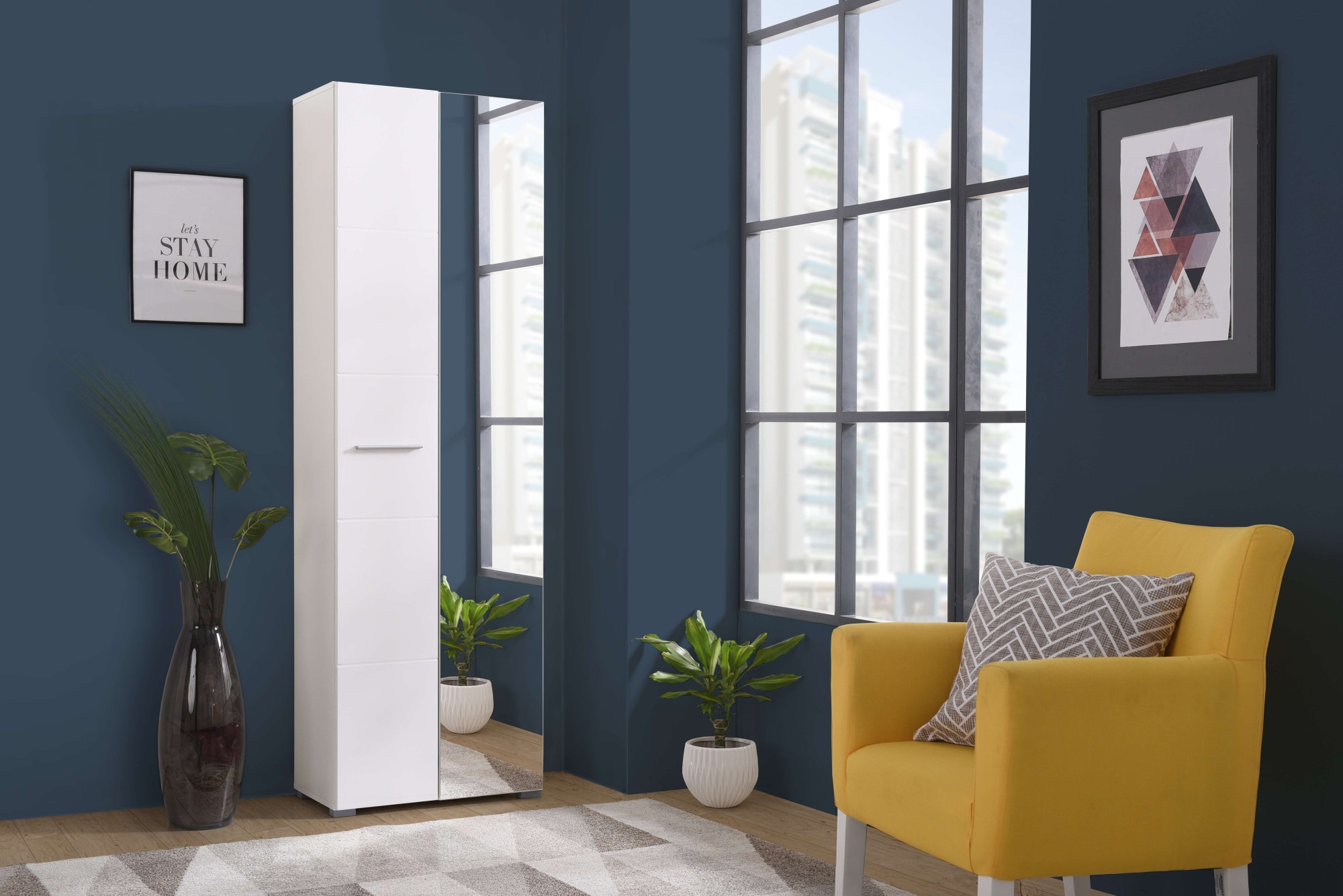 Home affaire Garderobenschrank »Beny Kleiderschrank, Stauraumschrank, Flurschrank, Höhe 193 cm« Hochglanzfronten, Spiegeltür, Breite 60 cm, ausziehbare Kleiderstange