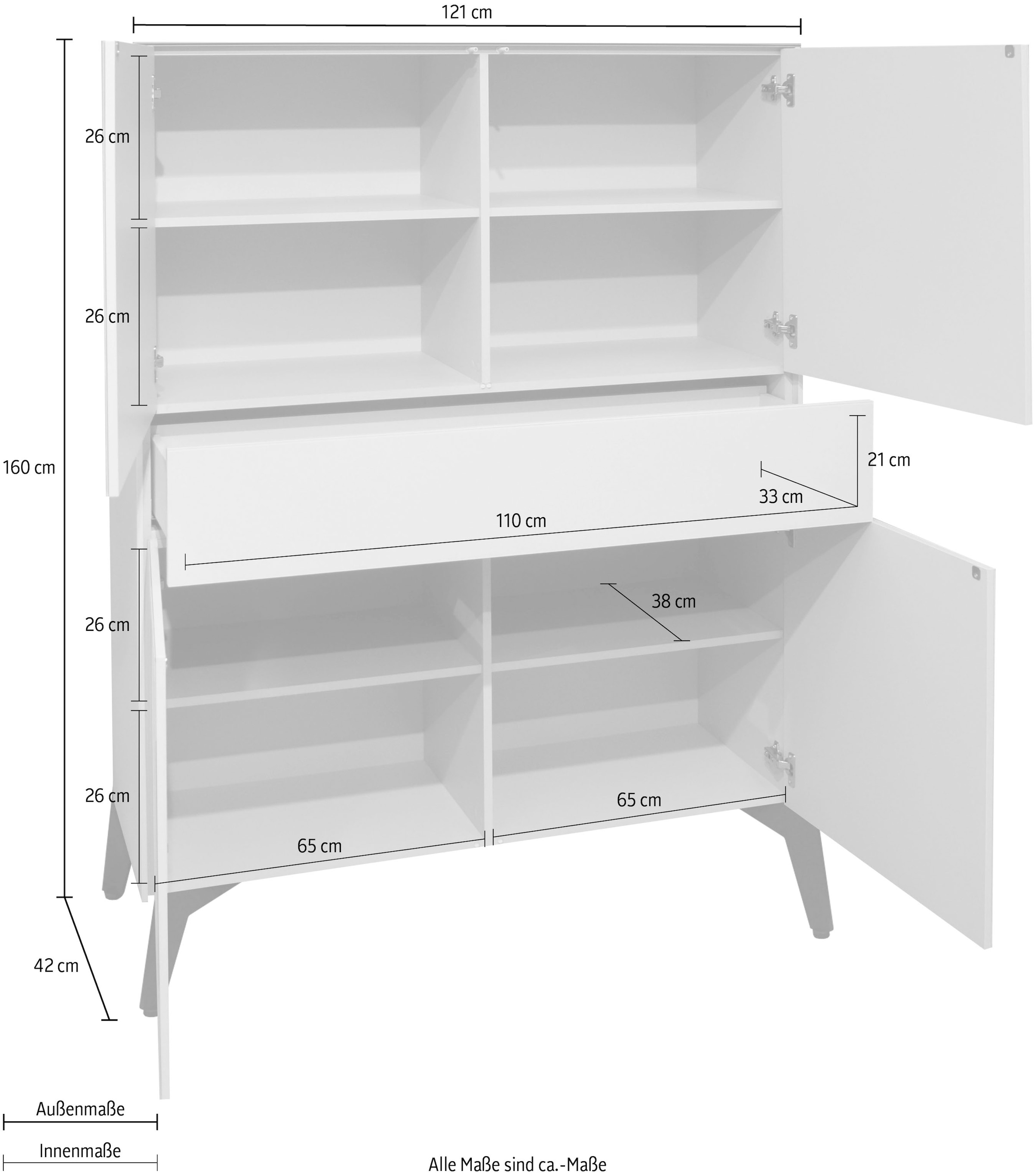 Mäusbacher Highboard »Imola TOPSELLER!«, (OTTOs Choice), Mäusbacher Highboard, Breite 121 cm, mit Glasfront und Glasoberplatte