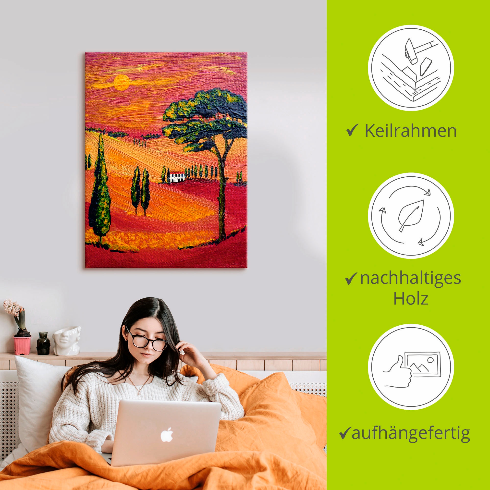 Artland Leinwandbild »Irgendwo in der Toskana/Toscana«, Sonnenaufgang & -untergang, (1 St.), auf Keilrahmen gespannt