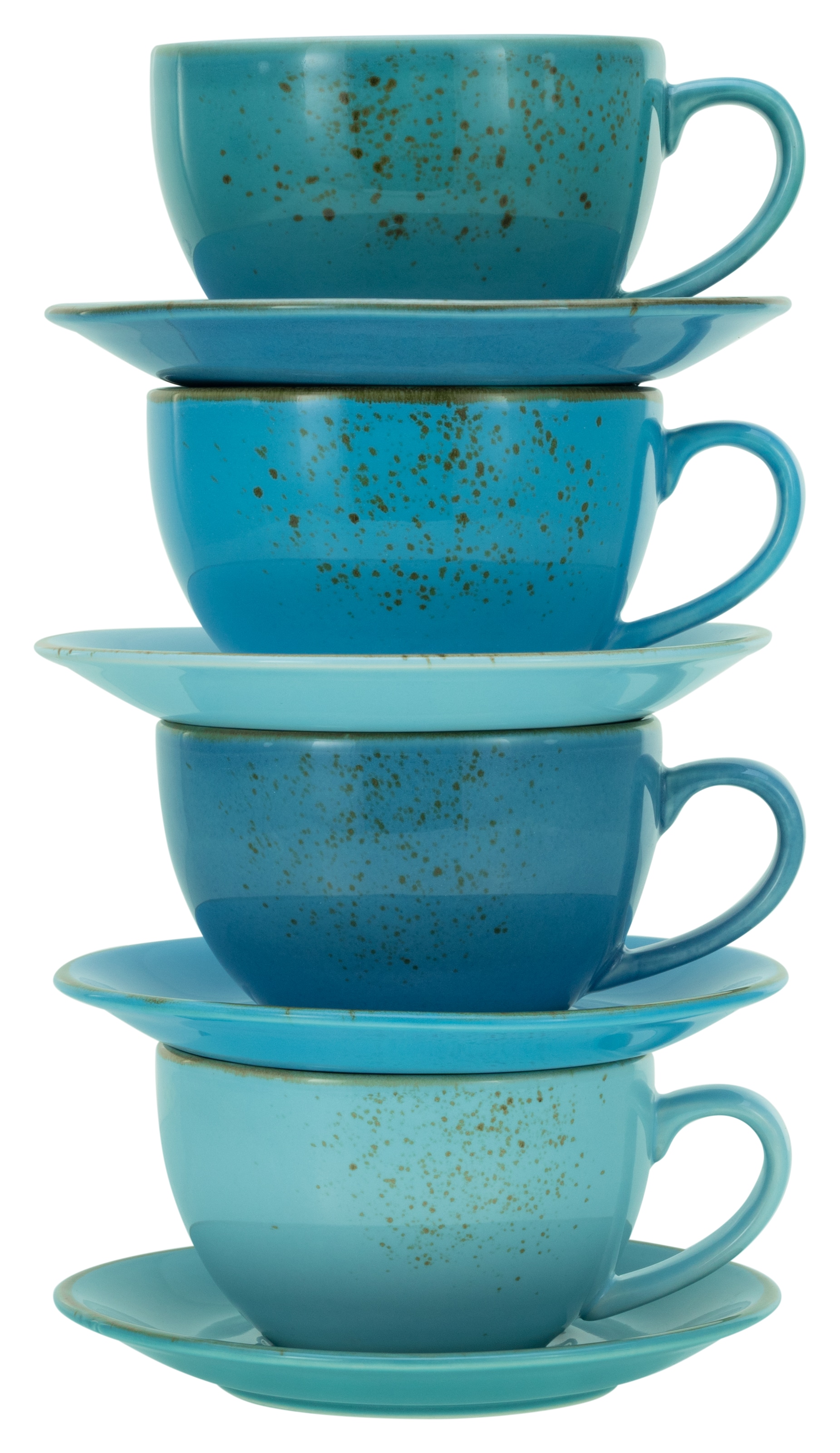 CreaTable Cappuccinotasse »Kaffeetasse NATURE COLLECTION Aqua« Tassen Set, aktuelle Blautöne mit Sprenkel, 4 Tassen, 4 Untertassen