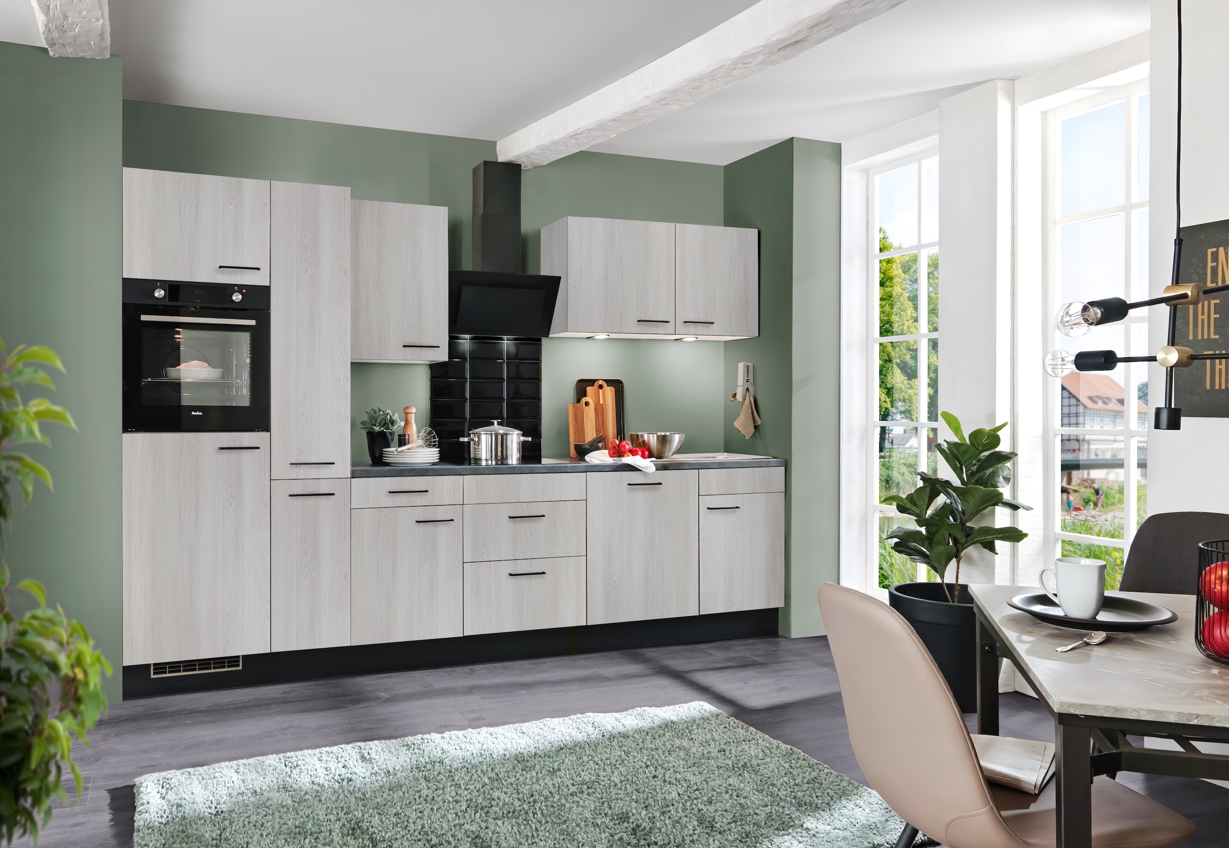 wiho Küchen Küche »Nisos«, Soft-Close, 310 cm, Backofen matt schwarz, Teleskopauszug