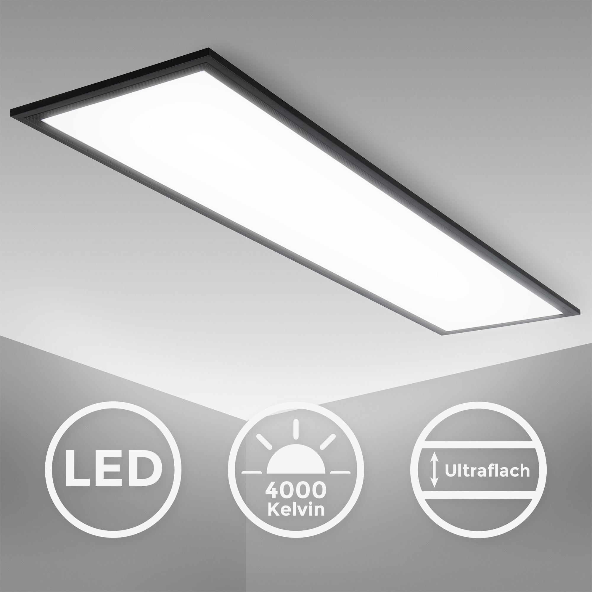 B.K.Licht LED Deckenleuchte »BK_DP1497 LED Panel Deckenlampe, 1 Meter, 4.000K Neutralweißes Licht«, 1 flammig, Leuchtmittel LED-Modul | LED fest integriert, 22 Watt, 2.200Lm, Schwarz, 100x25x6,5 cm