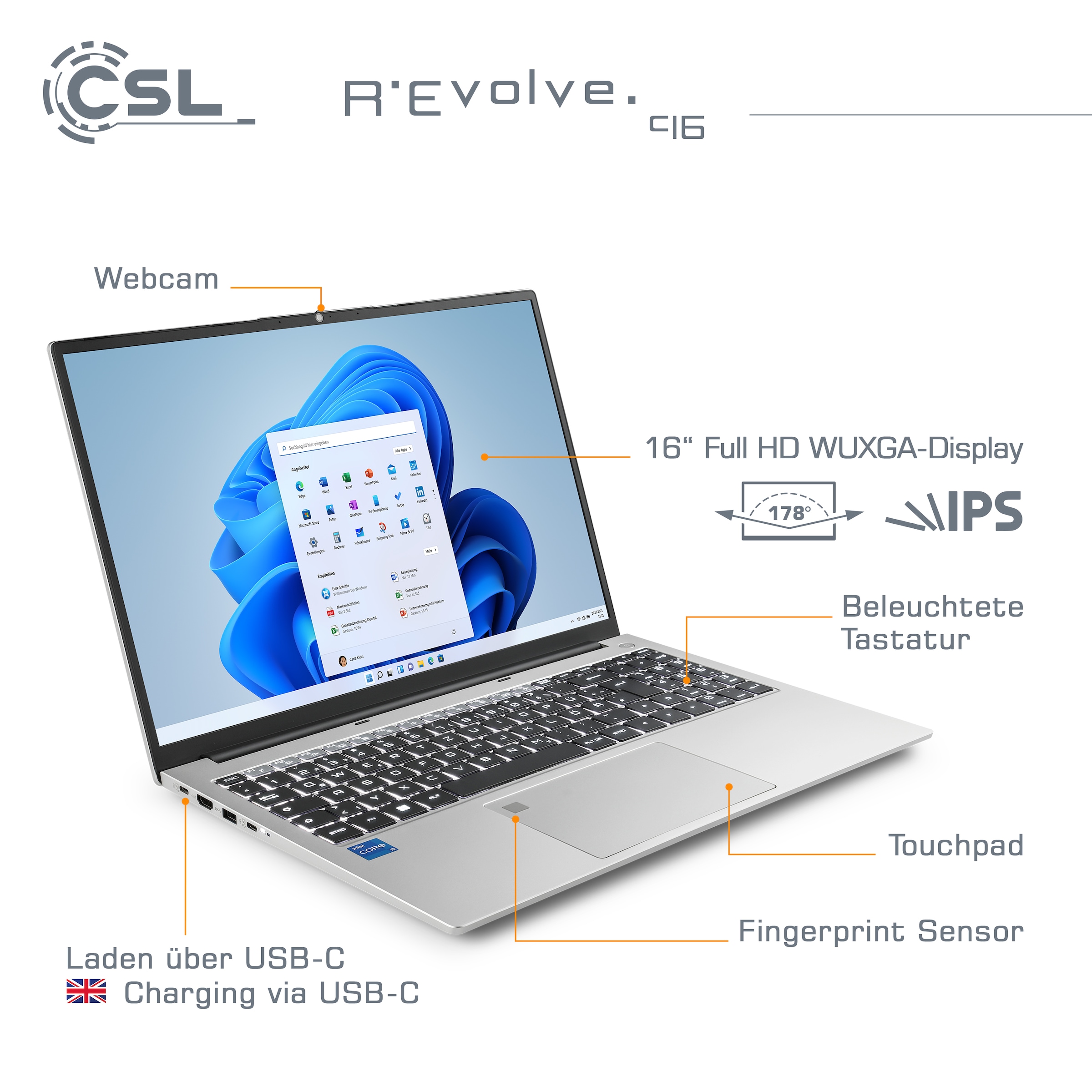 CSL Notebook »R'Evolve C16«, 40,64 cm, / 16 Zoll, Intel, Core i5, 2000 GB SSD