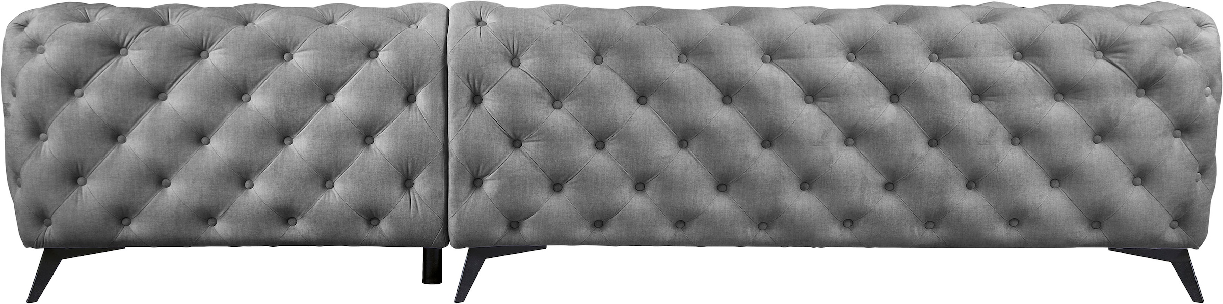 Leonique Chesterfield-Sofa »Ecksofa GLYNIS L-Form mit Wellenunterfederung, Maße B/T/H 323/264/75cm«, aufwändige Knopfheftung, moderne Chesterfield Optik, Fußfarbe wählbar