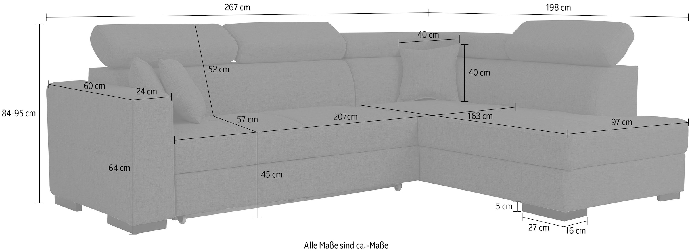 Home affaire Ecksofa »Tulio L-Form«, wahlweise mit Bettfunktion und Bettkasten, incl. 3 Zierkissen