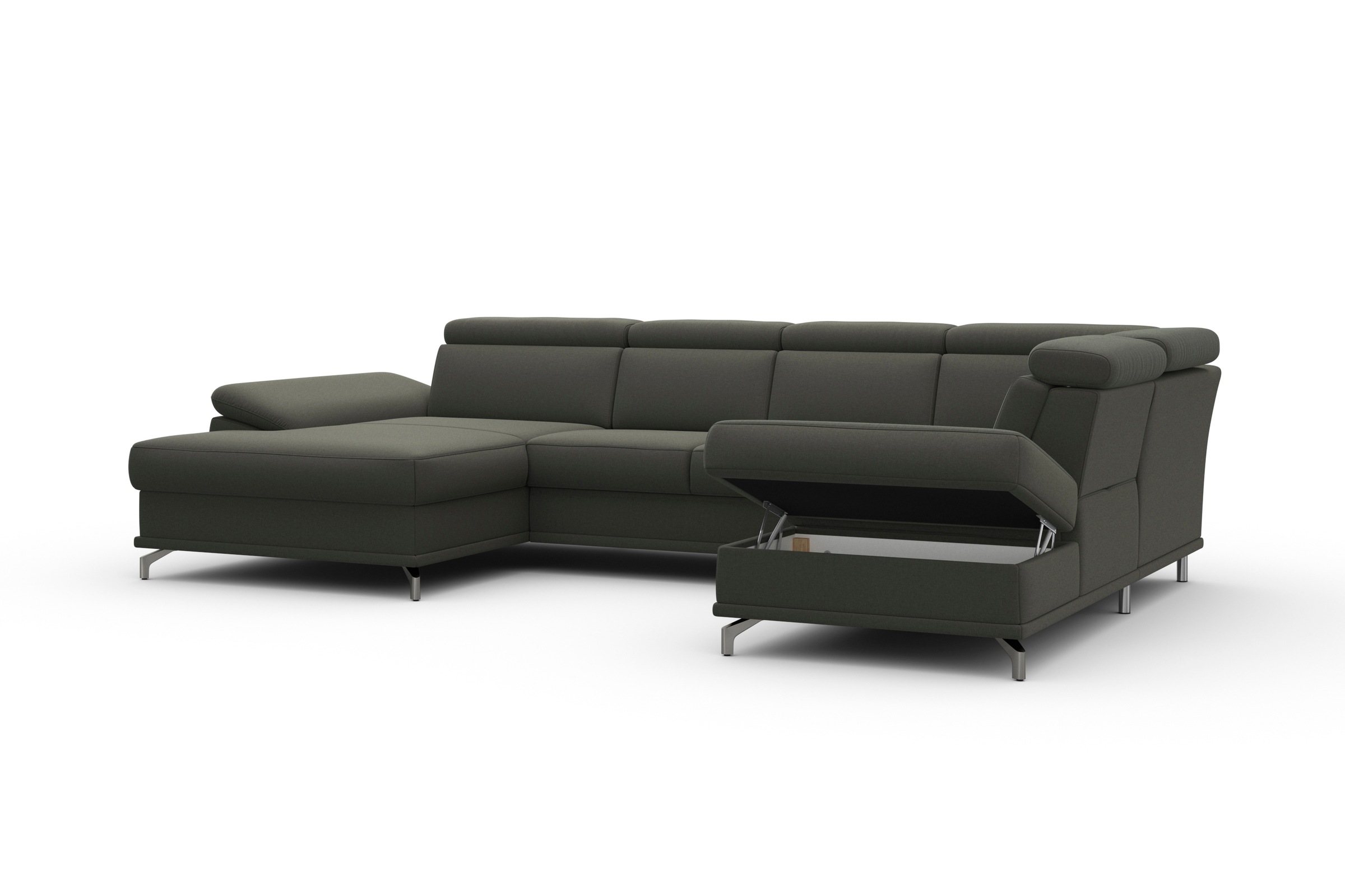 sit&more Wohnlandschaft »Cabrio U-Form, mit Sitztiefenverstellung, Arm- und Kopfteilverstellung«, 3 Nierenkissen, Federkern, optional Bettfunktion und Stauraum