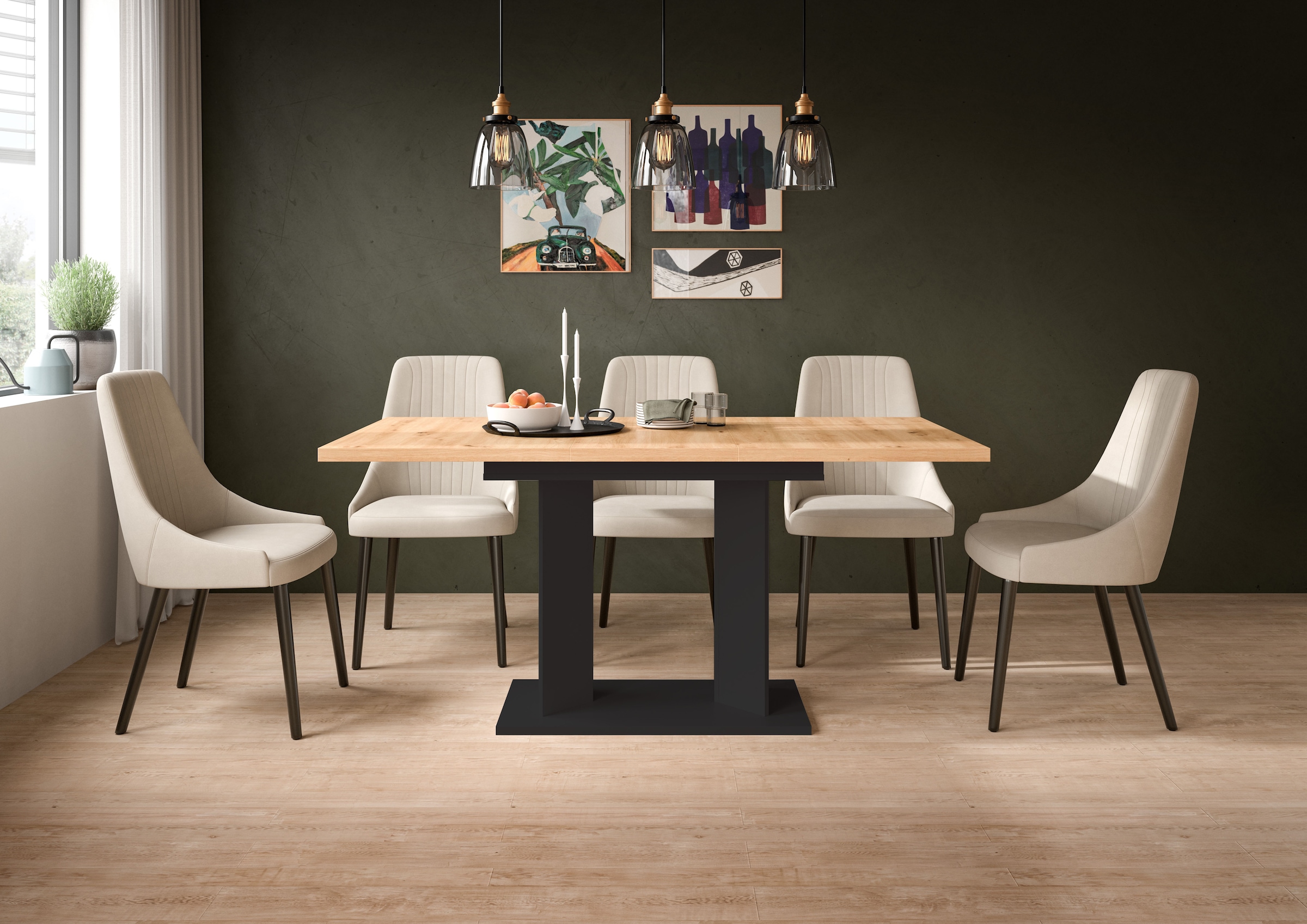Home affaire Esstisch »GERO, 120-160 cm, ausziehbar, Säulengestell« in verschiedenen Ausführungen erhältlich, 1 Stk. tlg. Tisch, Esstisch, Esszimmer, Esszimmertisch, Küchetisch, Bartisch