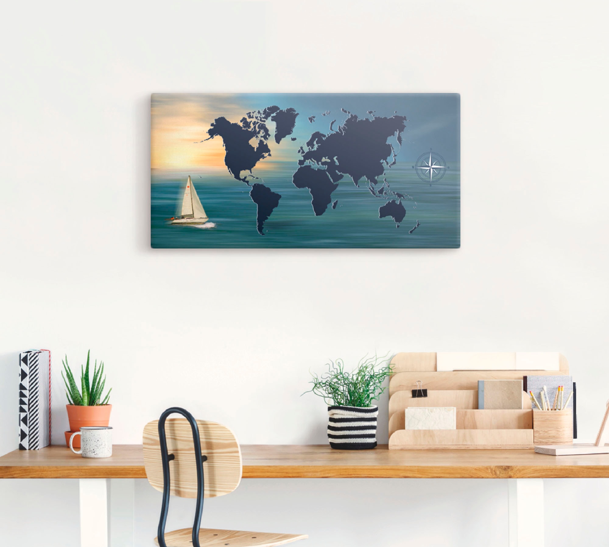 Artland Wandbild »Weltumsegelung mit Weltkarte«, Landkarten, (1 St.), als  Leinwandbild, Wandaufkleber oder Poster in versch. Größen auf Rechnung  bestellen