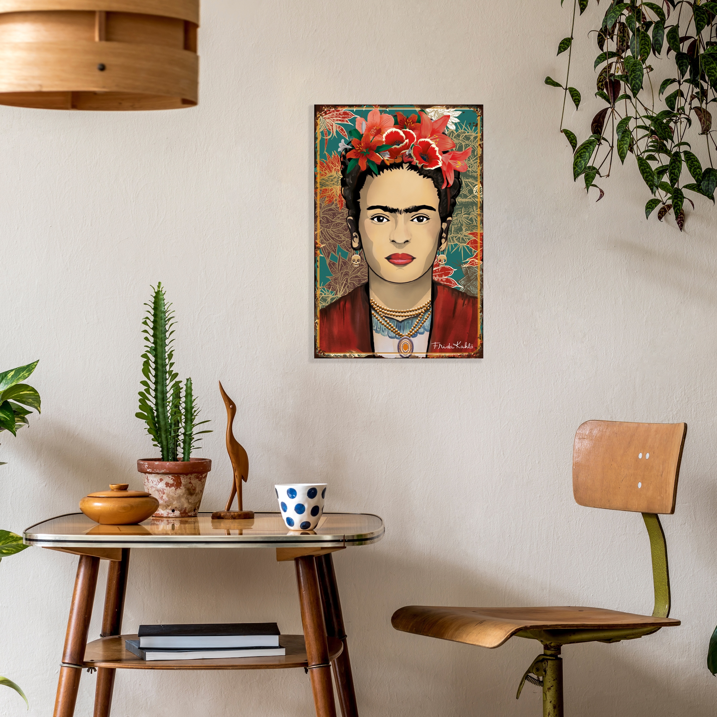 LuckyLinde Wanddekoobjekt »Frida Kahlo - Blumenkranz«, (1 St.), Exklusive JANOSCH Kindermotive, Stahlschild