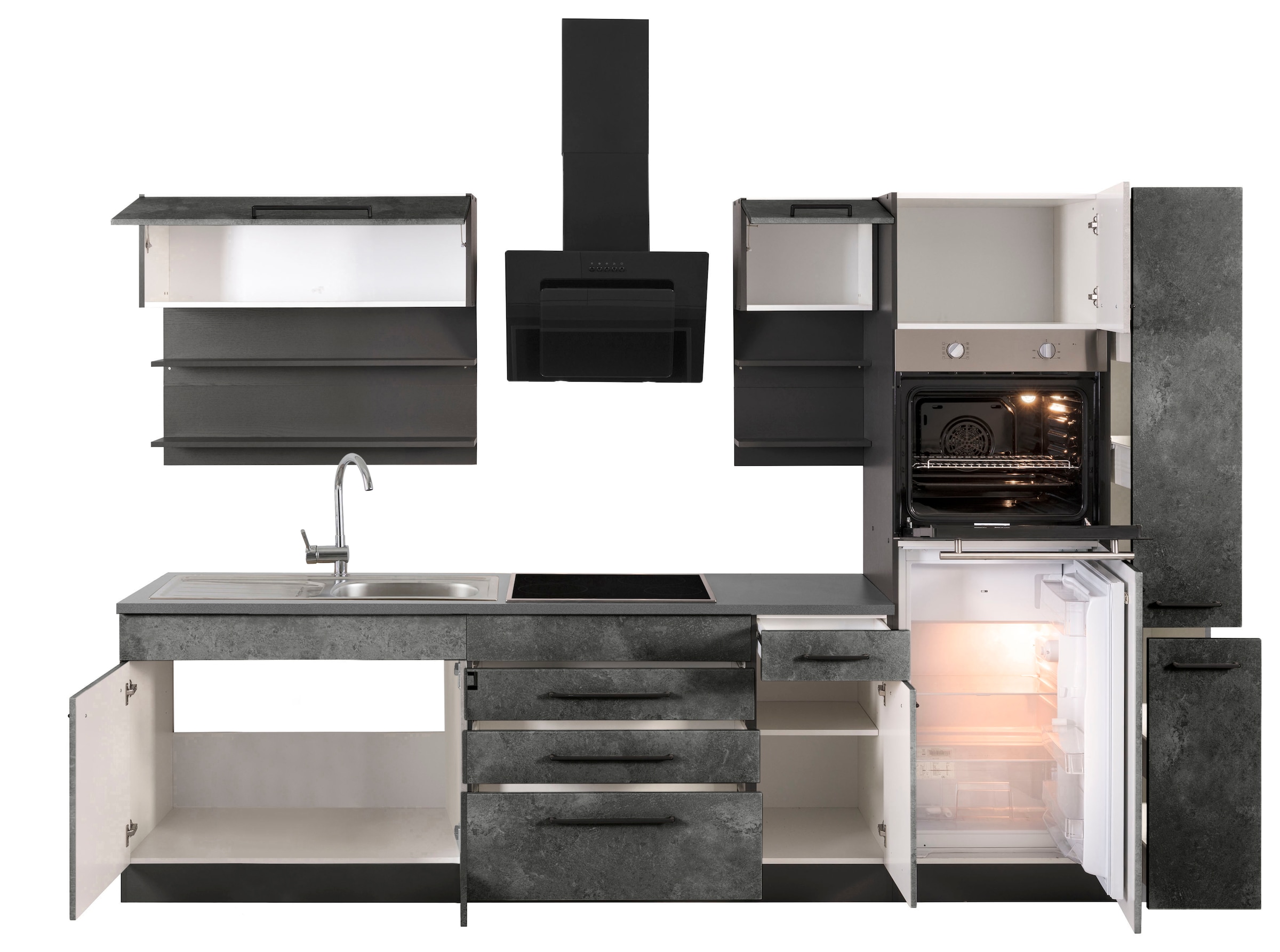 HELD MÖBEL Küchenzeile »Tulsa«, mit auf Rechnung schwarze cm, Breite MDF Fronten kaufen E-Geräten, 320 Metallgriffe