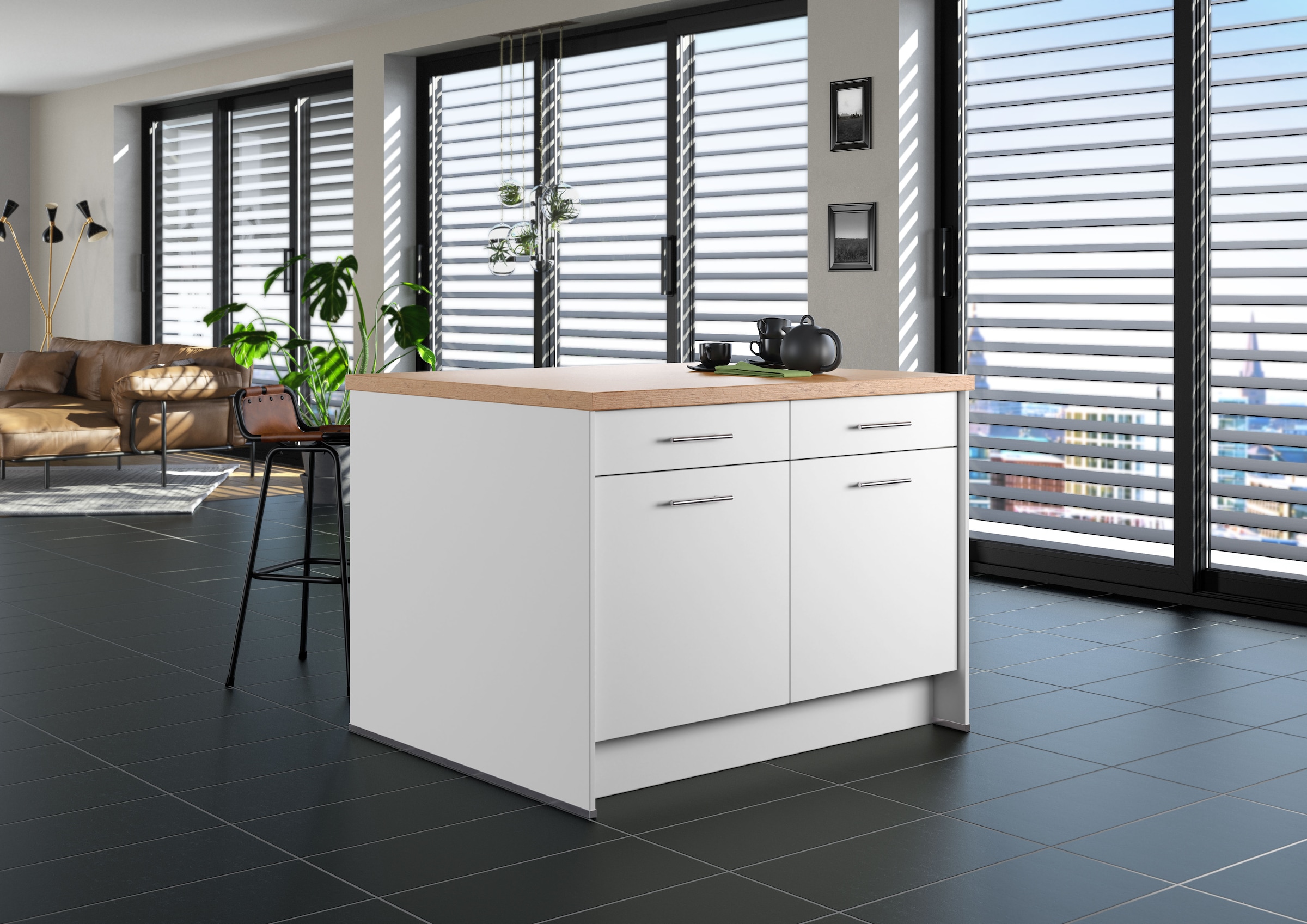 IMPULS KÜCHEN Kücheninsel »Kopenhagen, flexibel stellbar, Schubkästen mit Soft-Close« Set,  vormontiert, mit Stauraum auf beiden Seiten, Breite 123 cm
