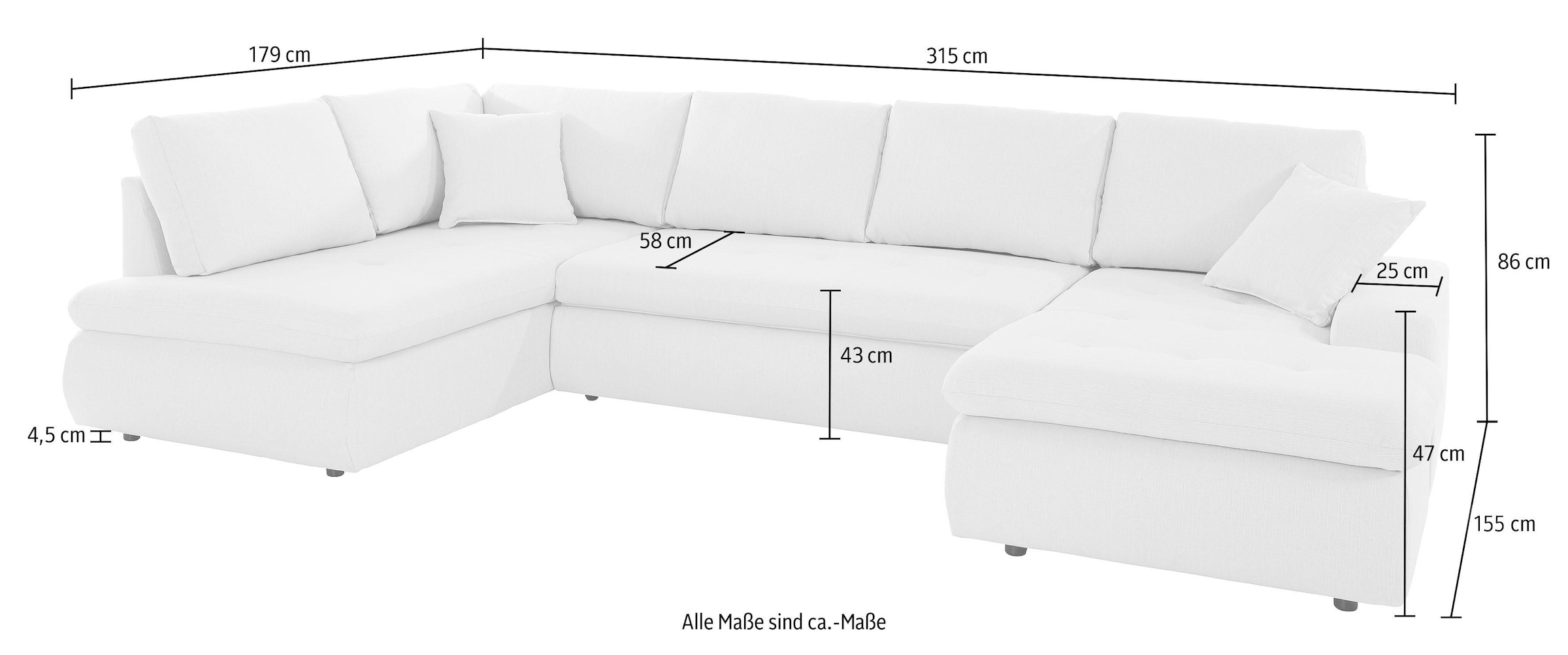 TRENDMANUFAKTUR Wohnlandschaft »Indie II, tolle Detailverarbeitung, bequem und komfortabel im Sitz«, wahlweise mit Bettfunktion, U-Form